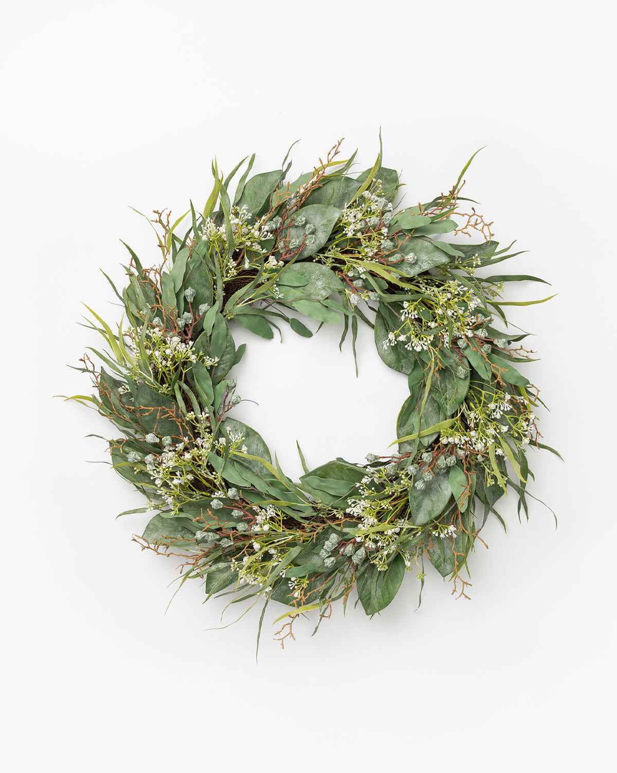 Bela Eucalyptus Wreath  Faux Greenery with Wild Grass & Flowers