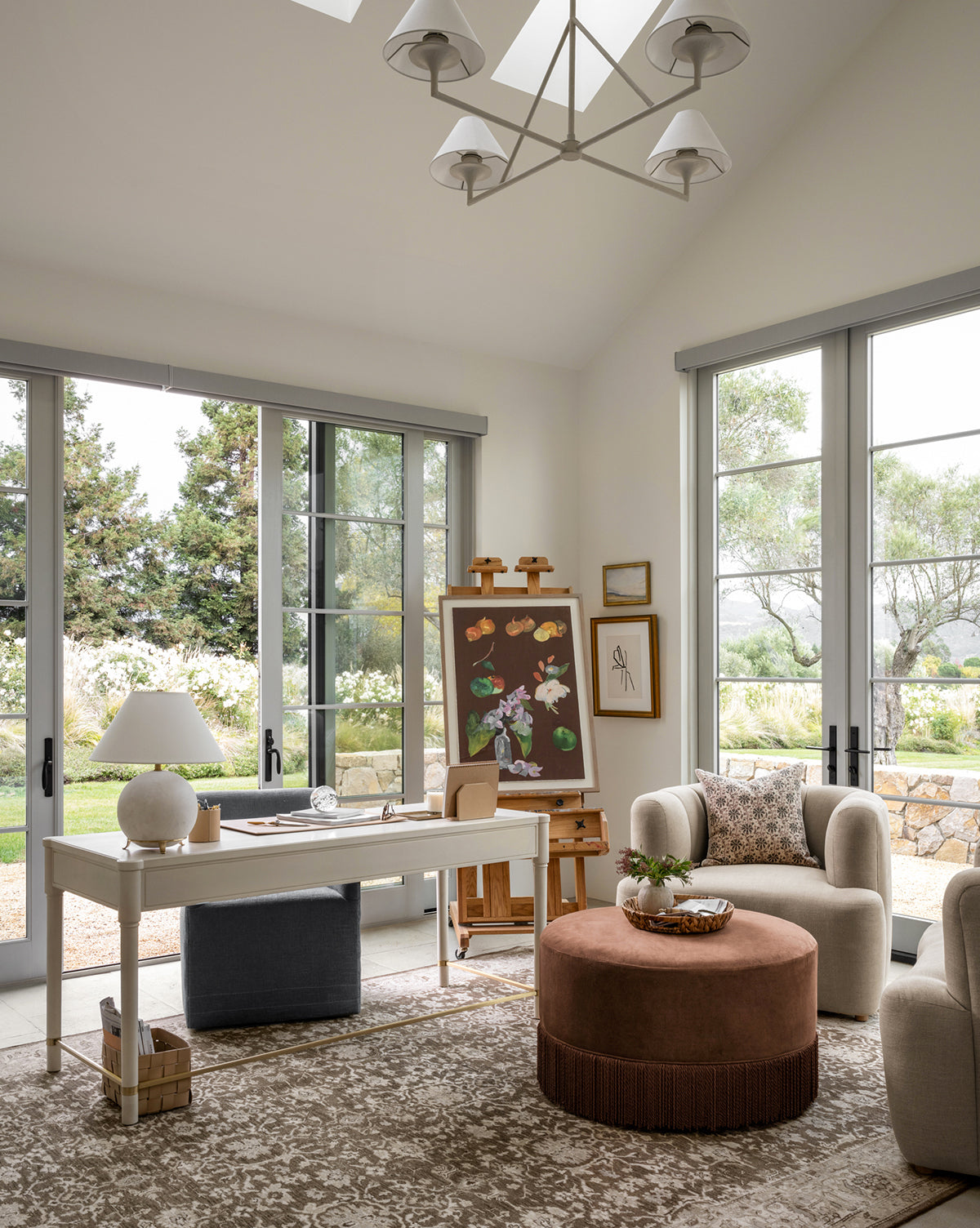 Mira Chandelier  Elegant Metal Structure, Linen Shades