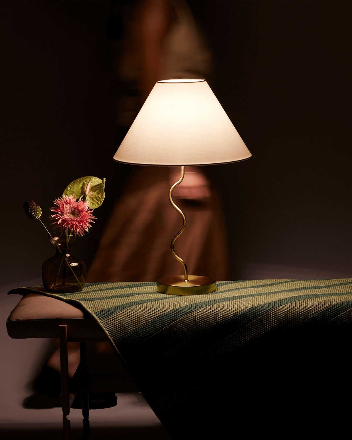 Sway Table Lamp | White Fabric Shade, Playful Zig Zag Base
