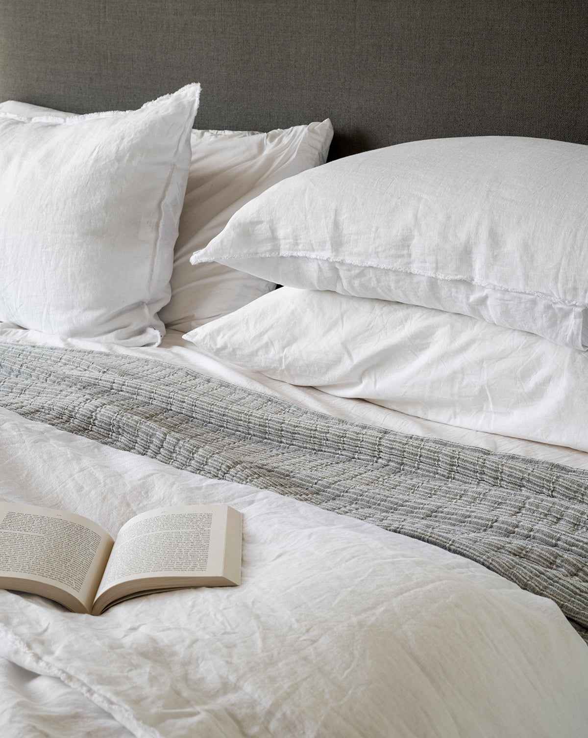 Blythe Striped Coverlet  Cotton, Gray and Cream