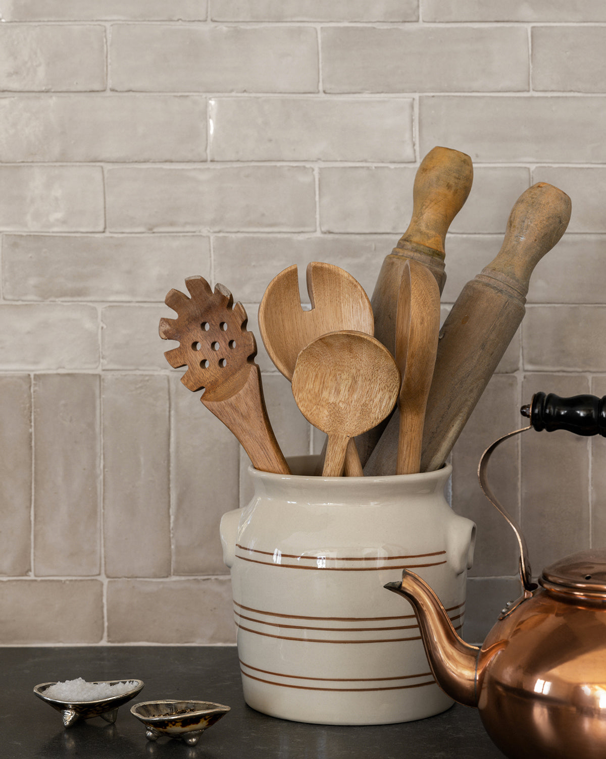 Bello Striped Crock Ceramic Tapered Neck, Neutral Base