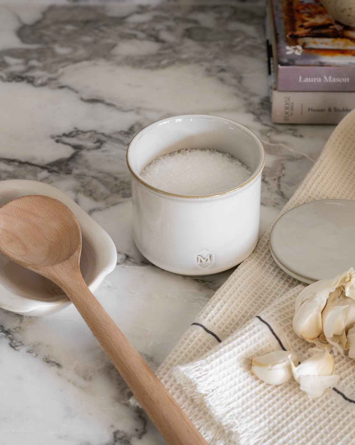 Bela Stoneware Salt Cellar  Glazed Cream Finish