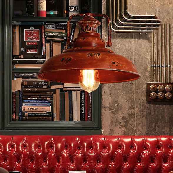 Vintage Red Rust Single-Dome Pendant Light
