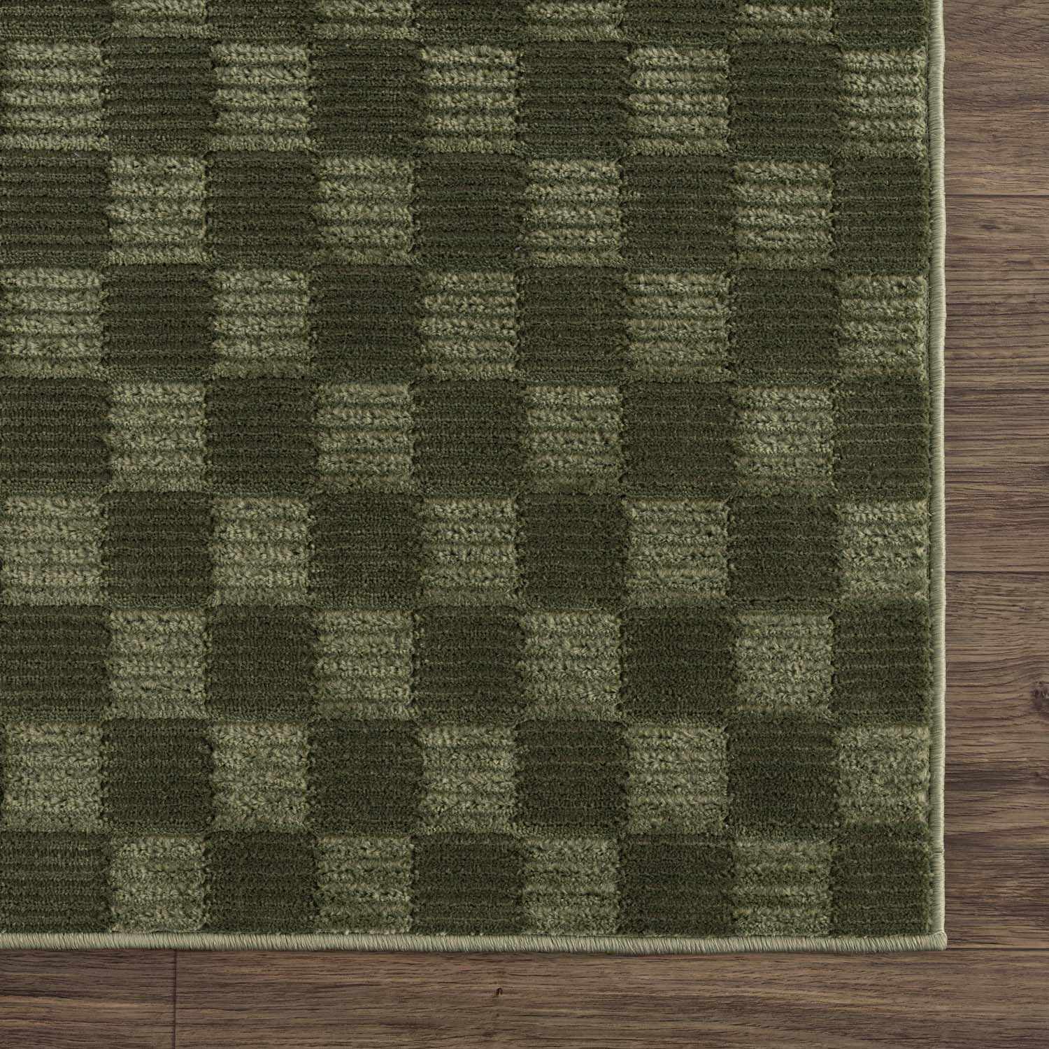 Trio Checkered Rug  Machine Washable  Green Polyester