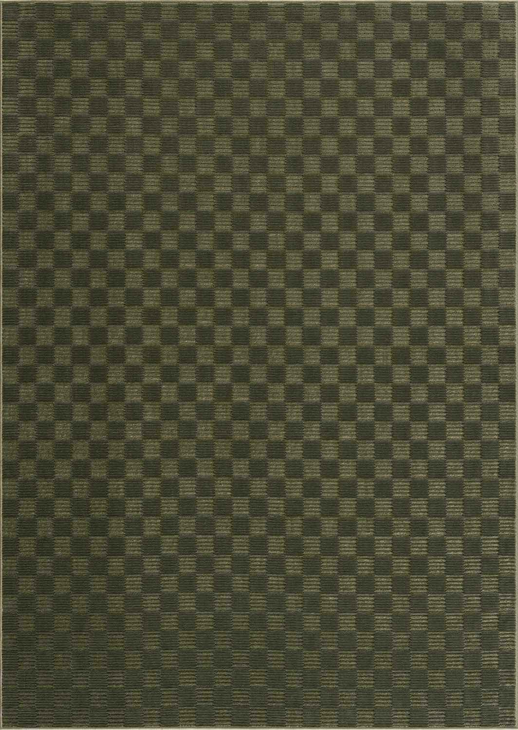 Trio Checkered Rug  Machine Washable  Green Polyester