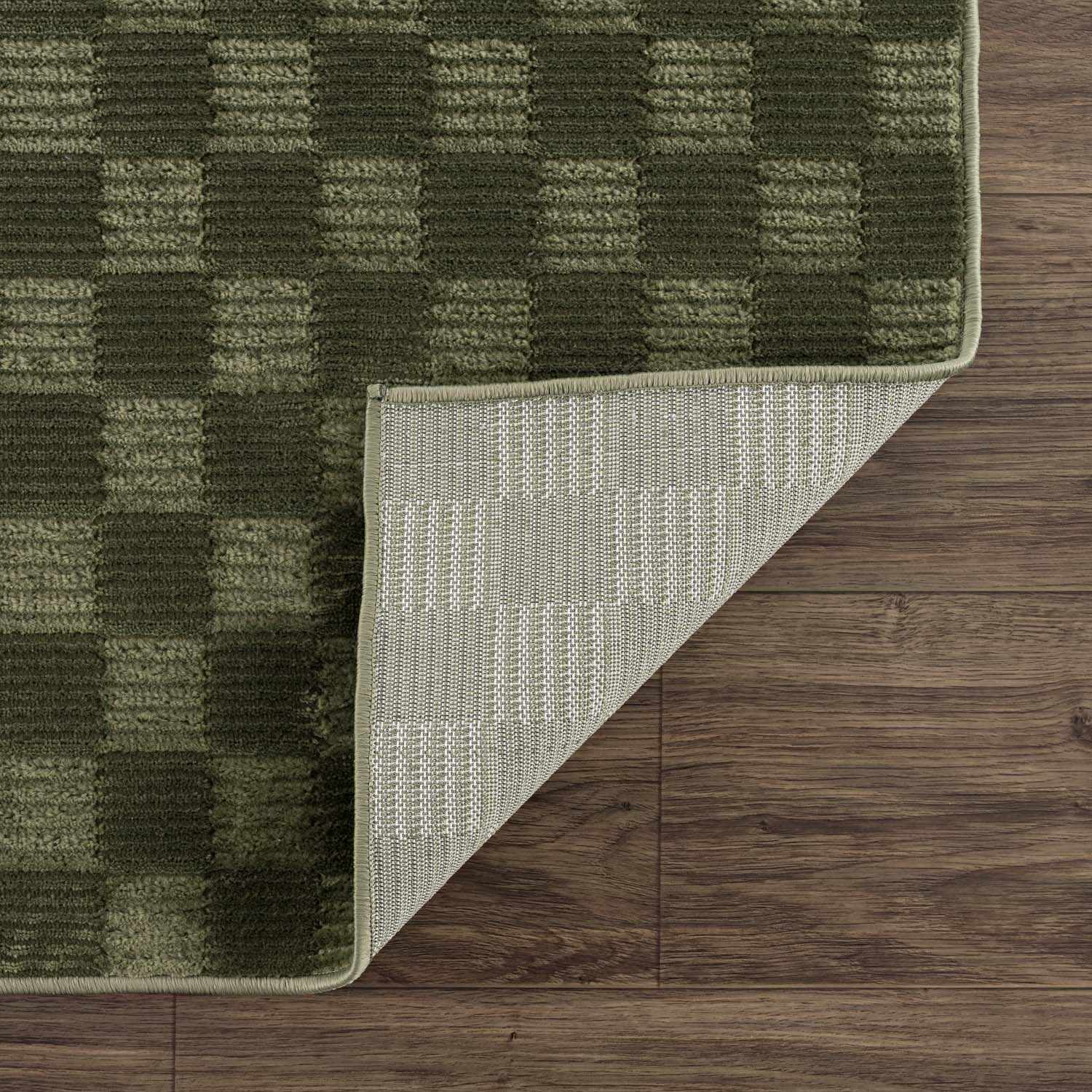 Trio Checkered Rug  Machine Washable  Green Polyester