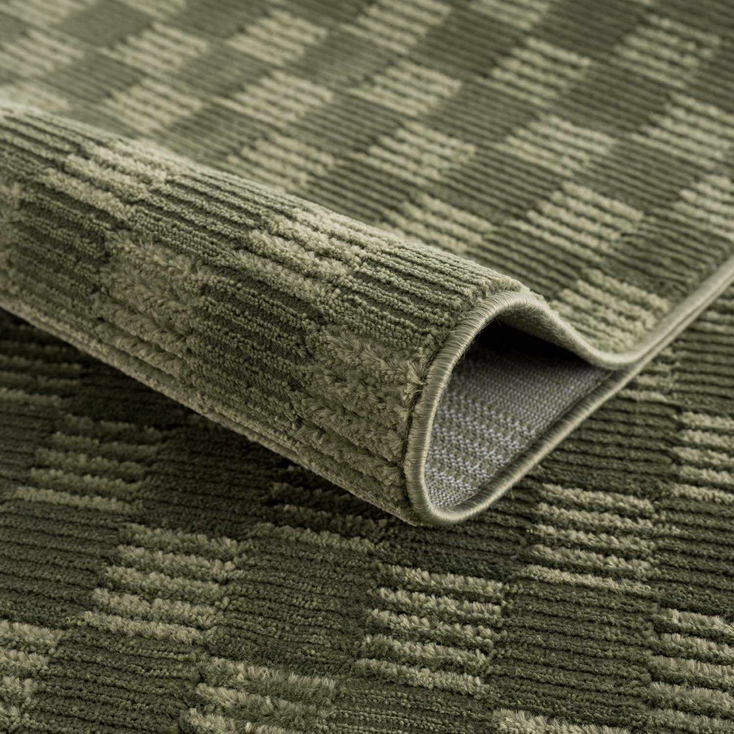 Trio Checkered Rug  Machine Washable  Green Polyester
