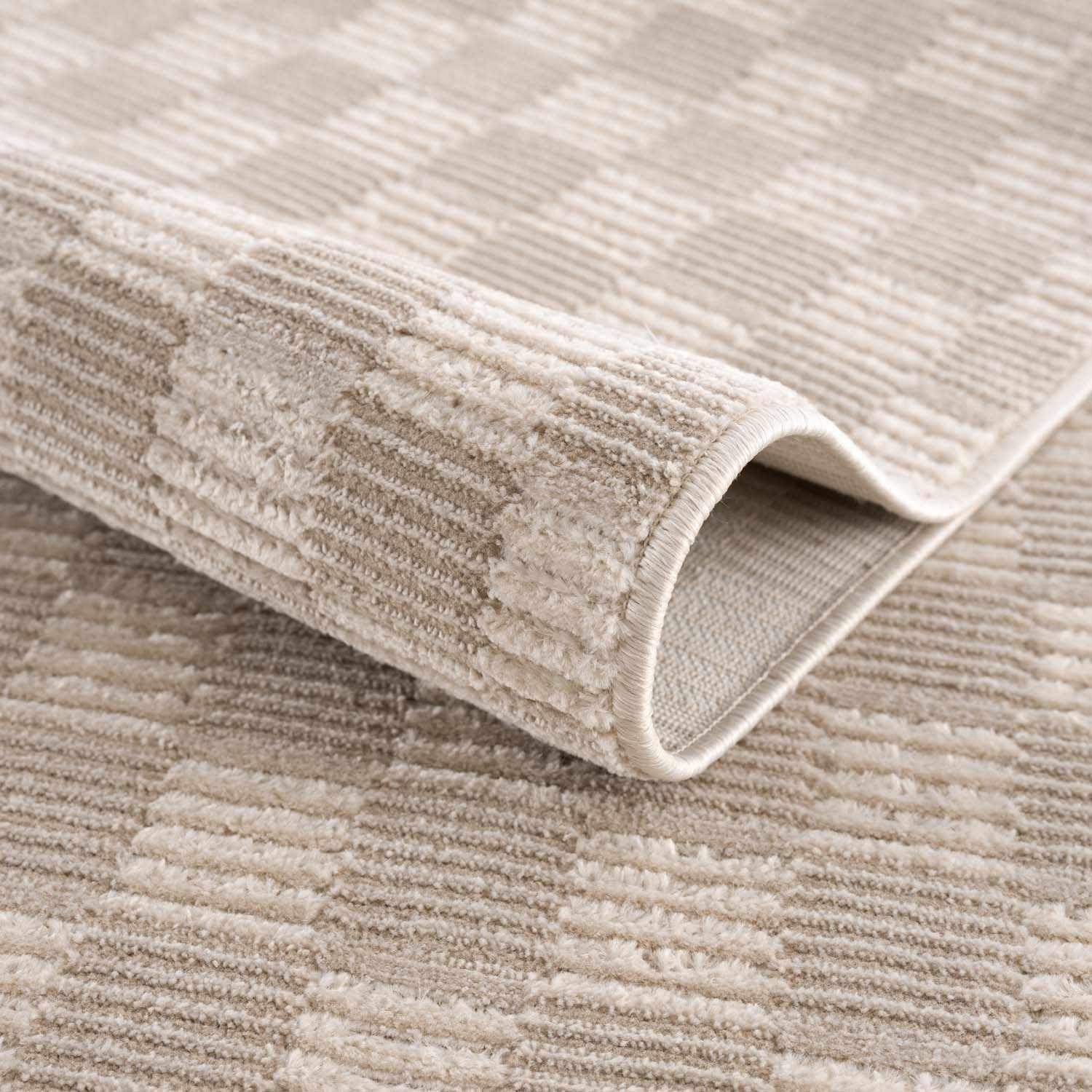 Truls 3D Checkered Washable Rug - Biscotti