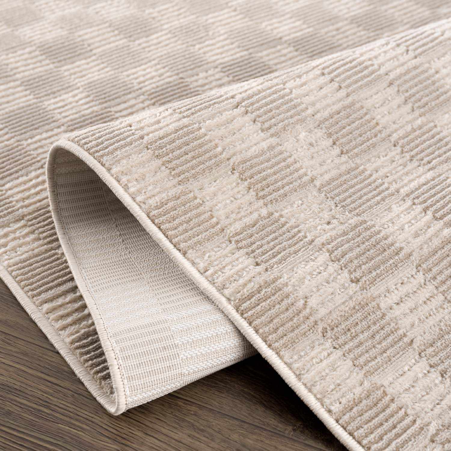 Bello Checkered Rug  Machine Washable  Low Pile  Beige/Peach