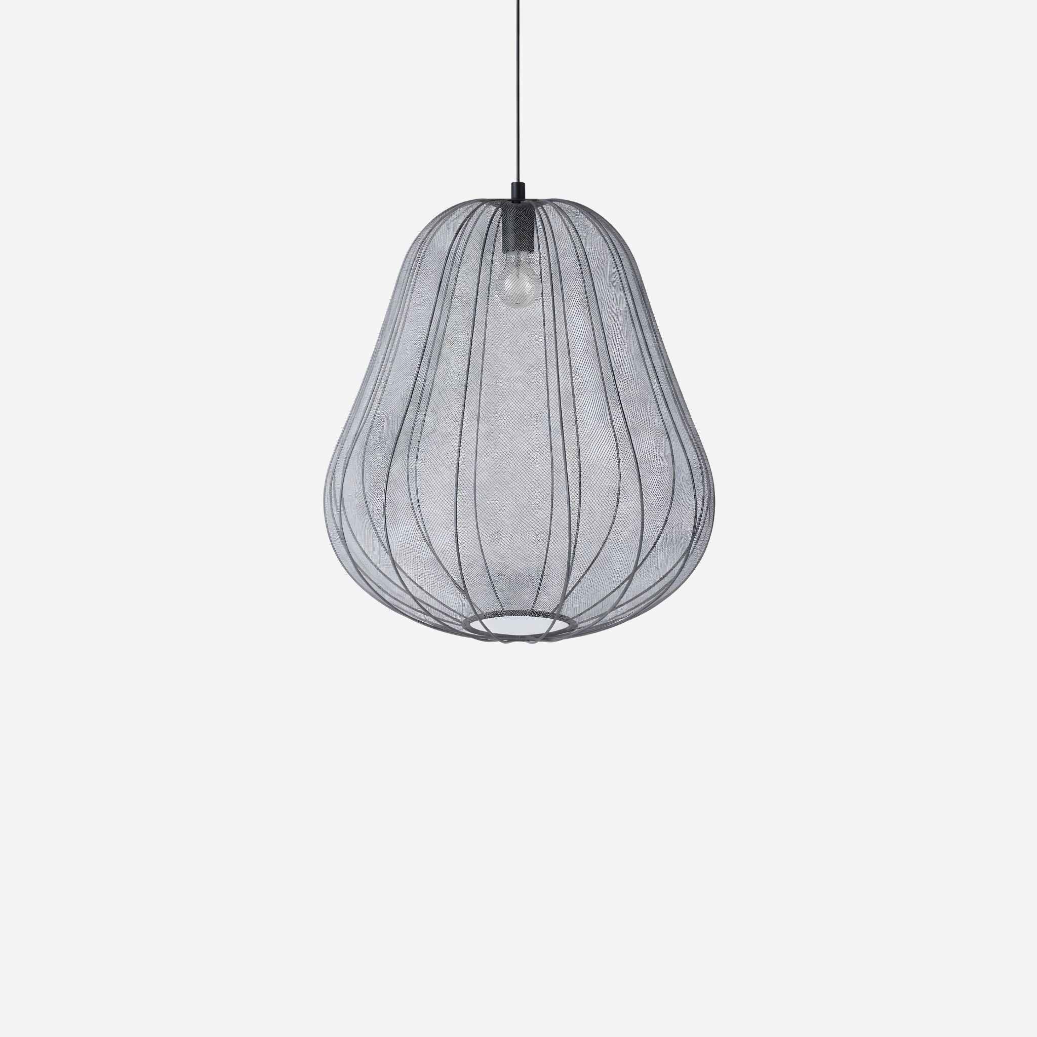 Bela Pendant Lamp | Tall Organic Design in Sheer Gray Textile