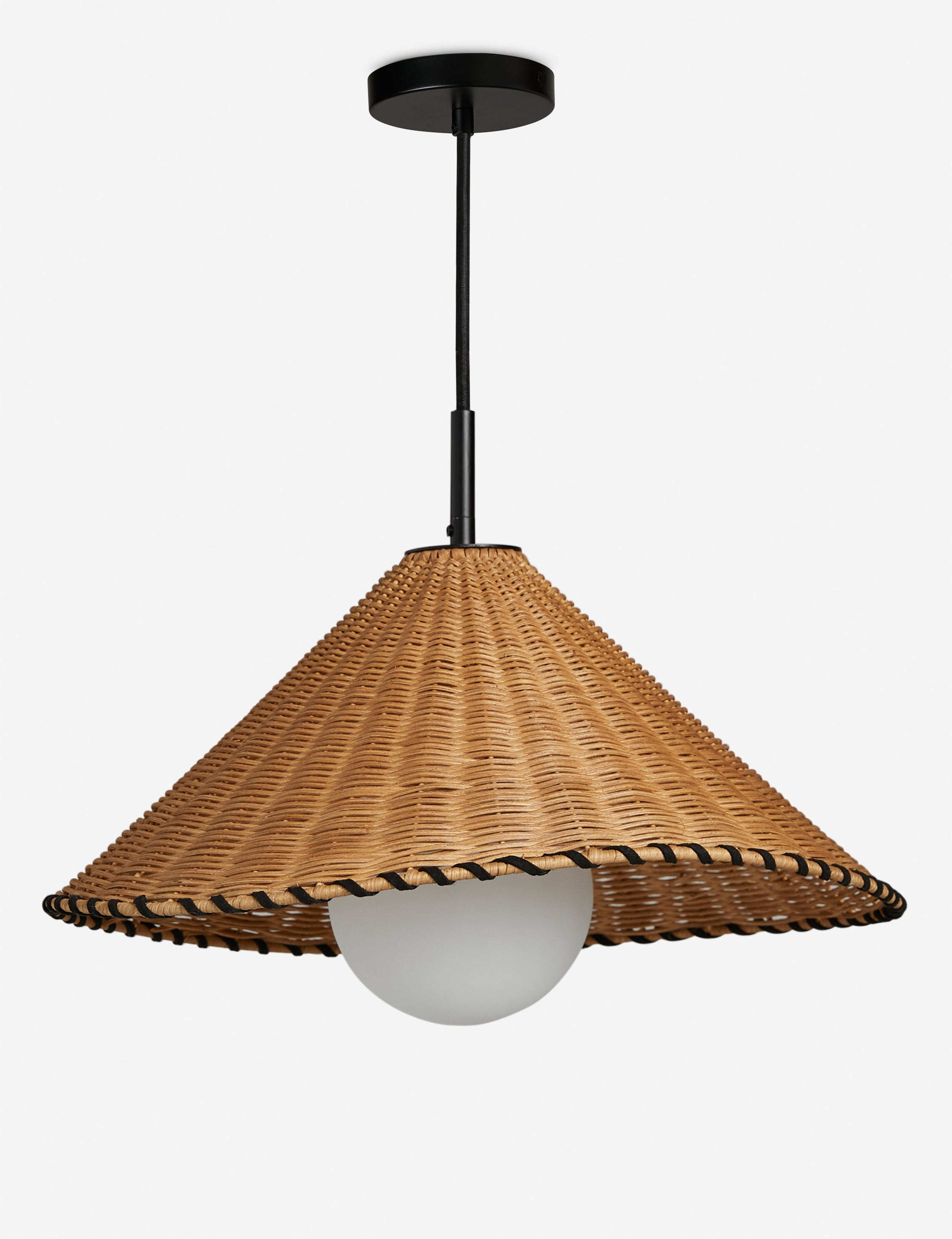 Terra Pendant Light | Natural Fiber Design, Black Leather Stitching