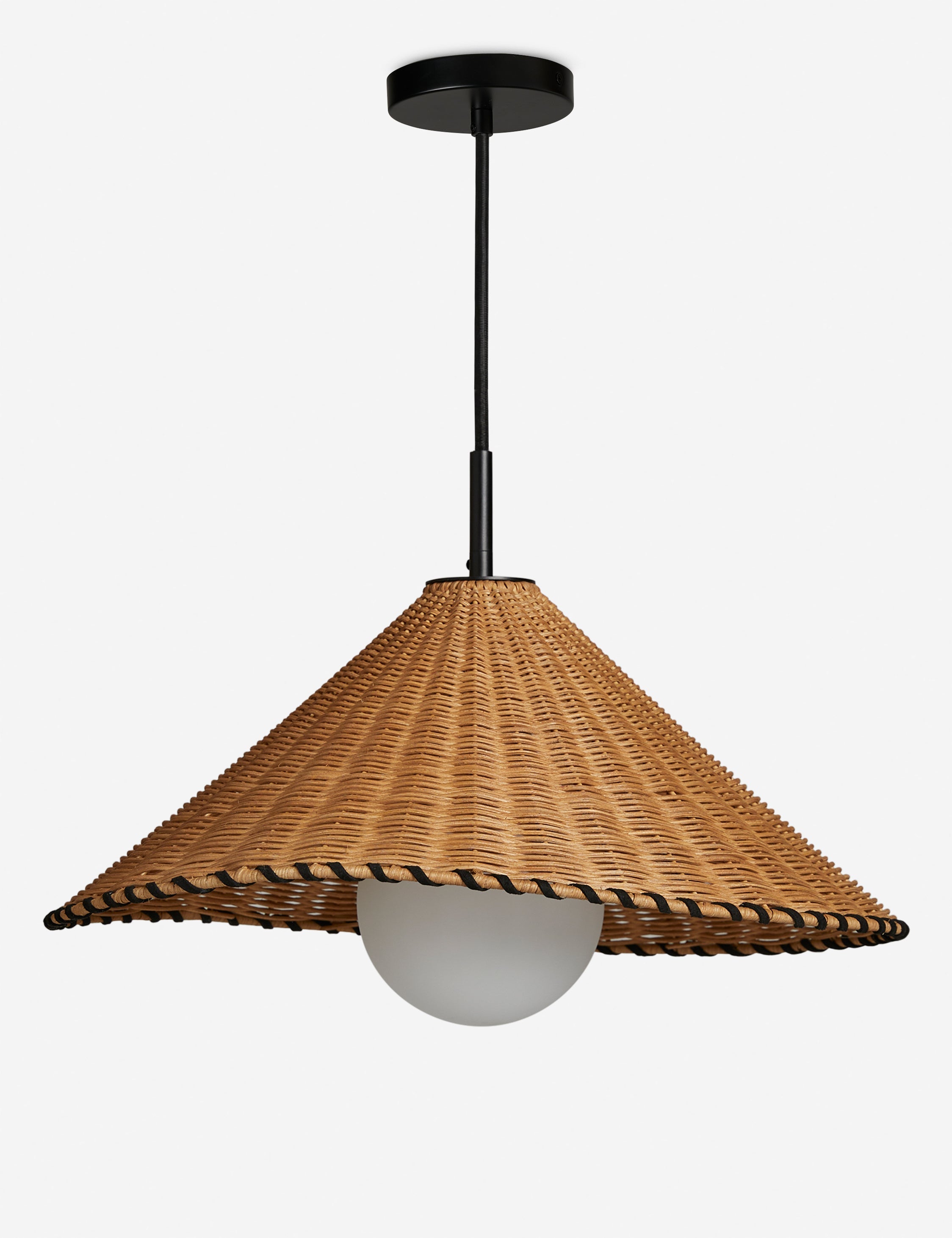 Terra Pendant Light | Natural Fiber Design, Black Leather Stitching