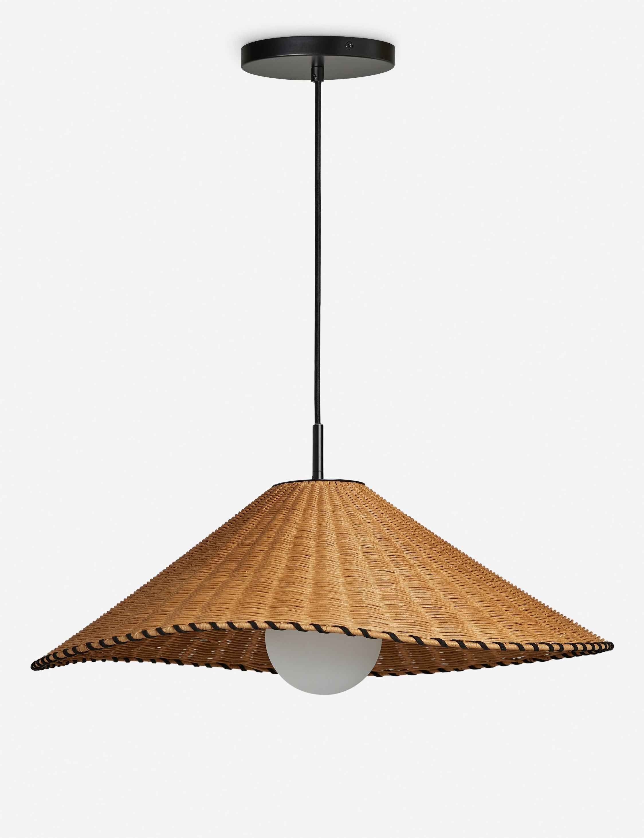 Terra Pendant Light | Natural Fiber Design, Black Leather Stitching