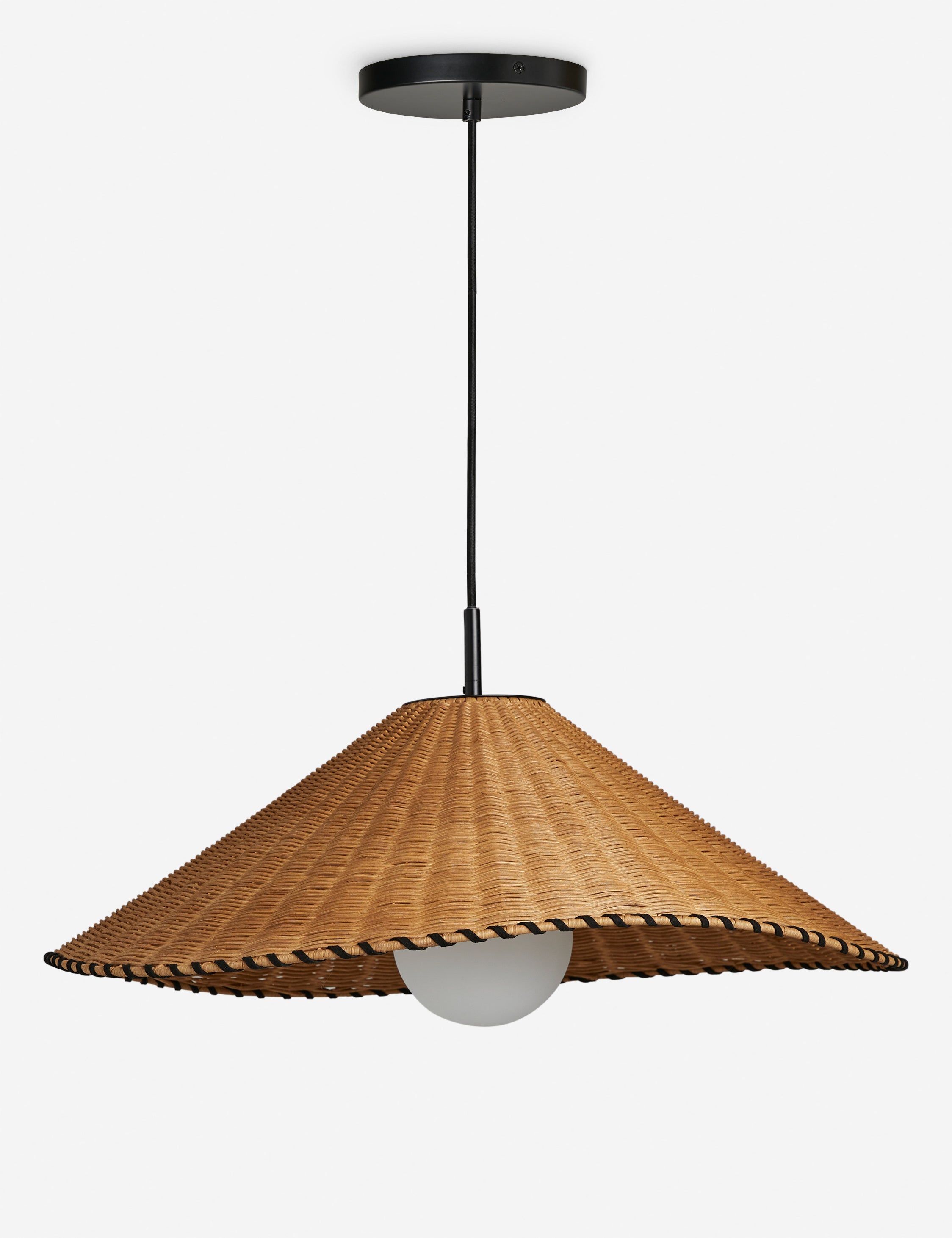 Terra Pendant Light | Natural Fiber Design, Black Leather Stitching