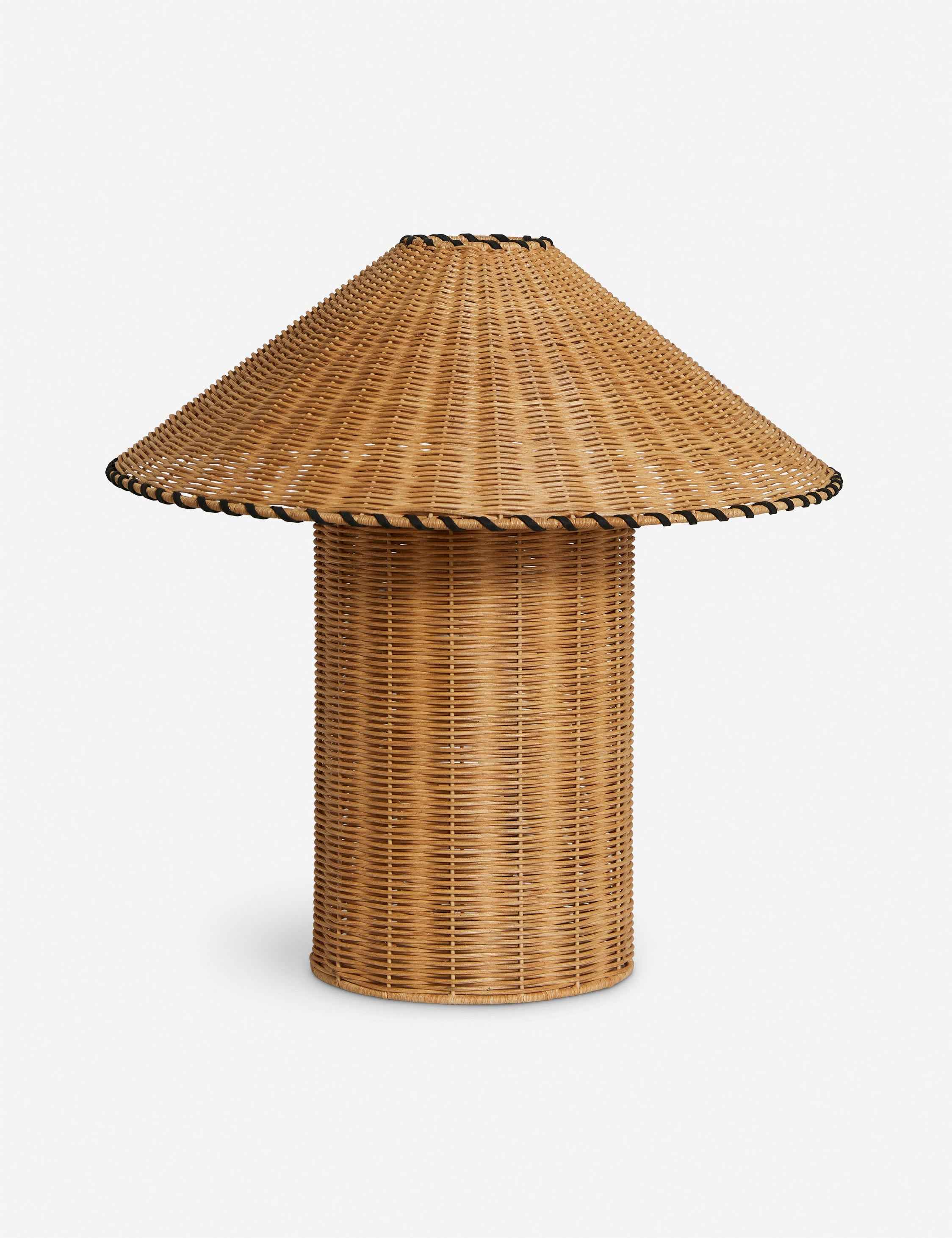 Terrene Table Lamp | Rattan Base with Leather Stitching