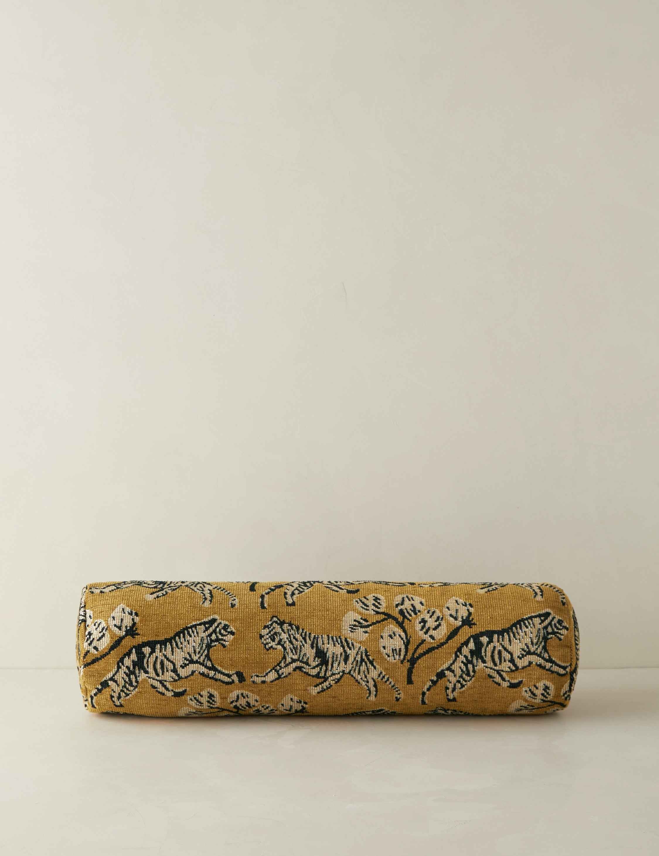 Bello Tiger Jacquard Bolster Pillow | Hand-Drawn Motif, Vintage Style