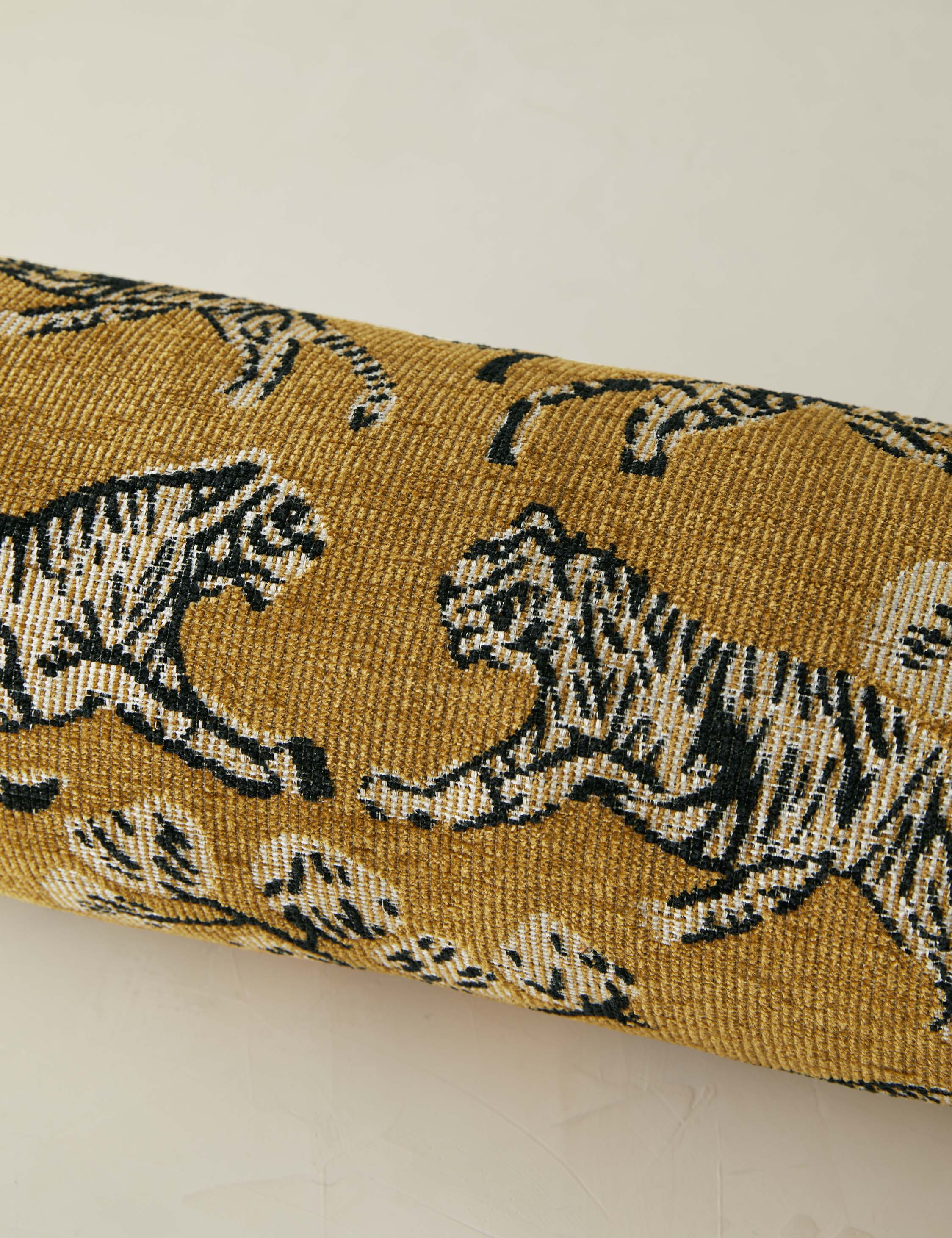 Bello Tiger Jacquard Bolster Pillow | Hand-Drawn Motif, Vintage Style