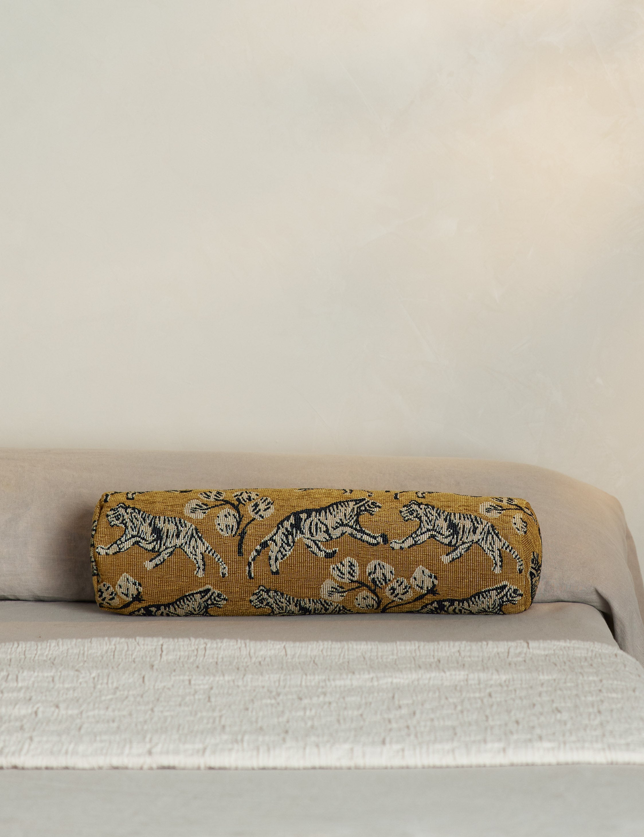 Bello Tiger Jacquard Bolster Pillow | Hand-Drawn Motif, Vintage Style