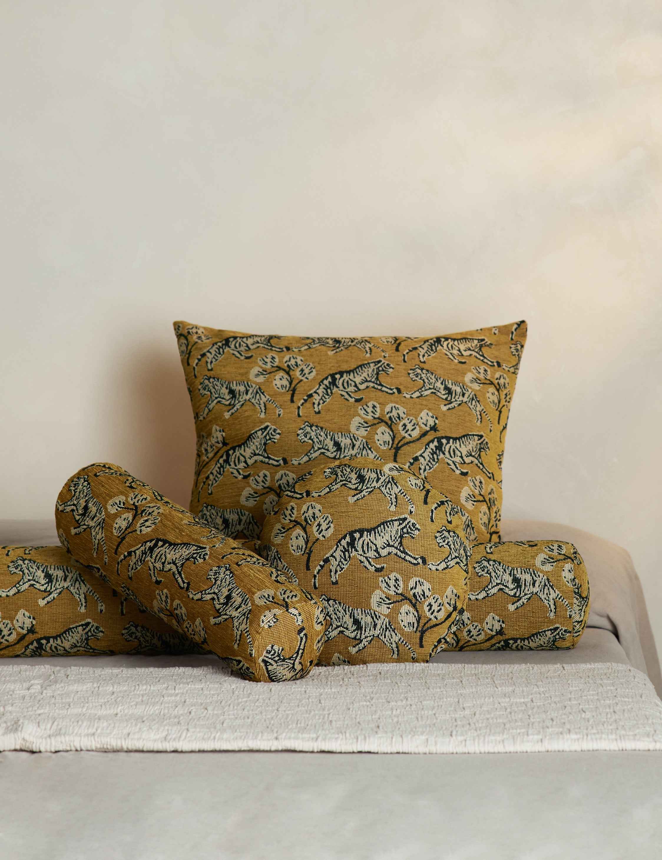 Bello Tiger Jacquard Bolster Pillow | Unique Graphic Motif