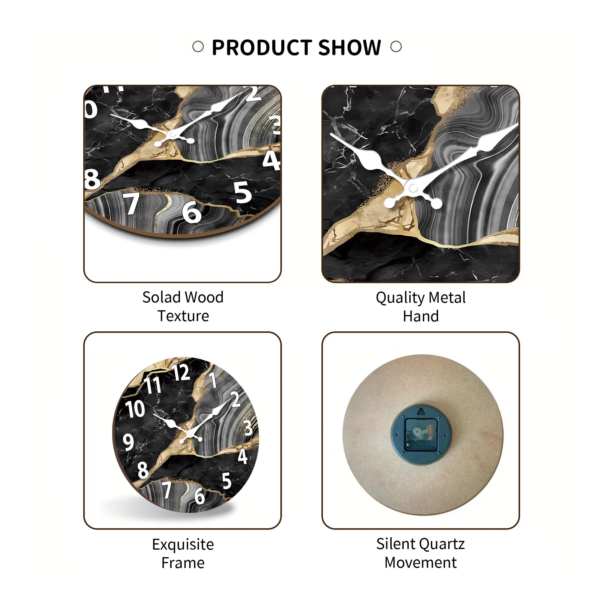Bello Wall Clock | Modern Marble Design, Silent Quartz Mechanism