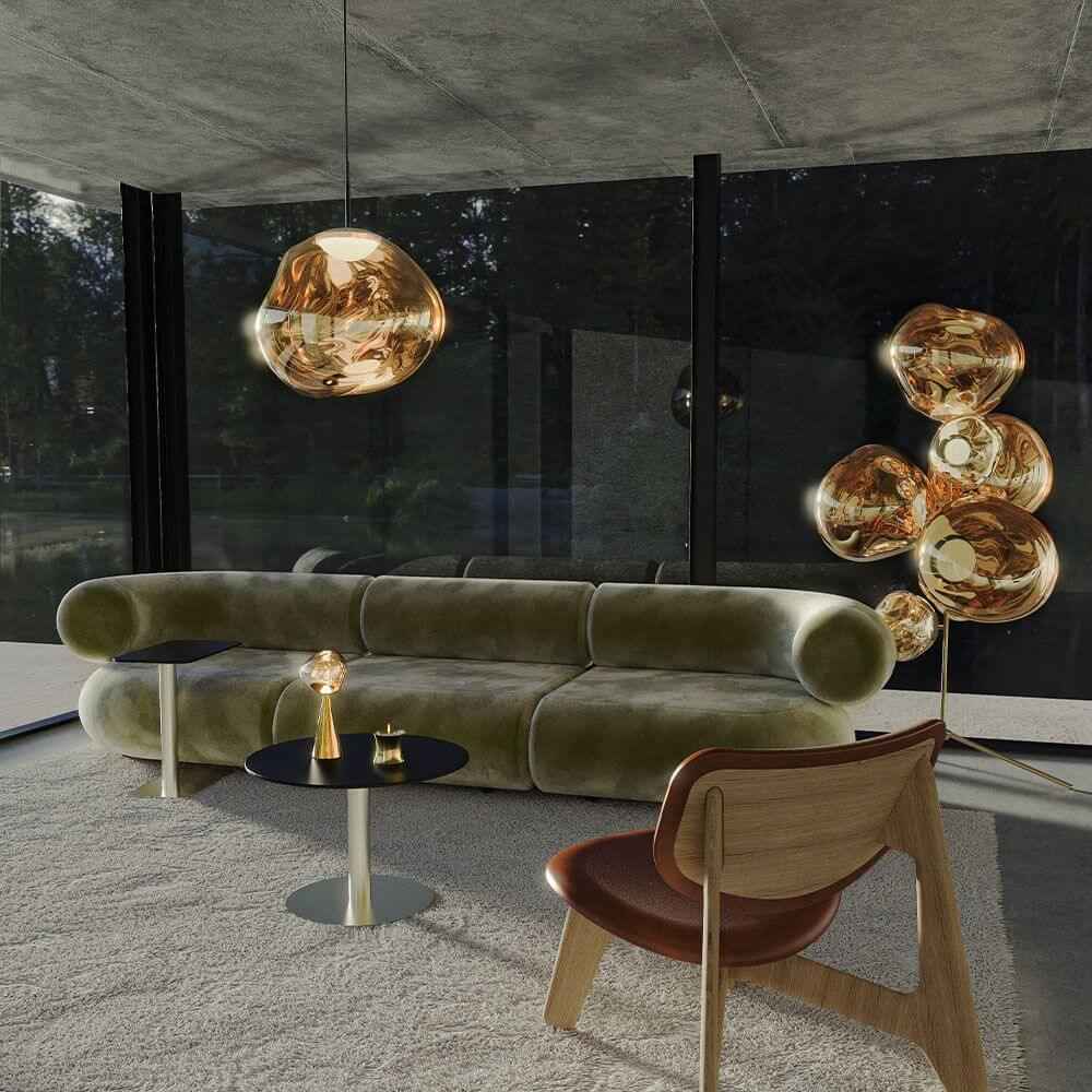 Melt Chandelier Floor Lamp | Polycarbonate, Metallic Reflective Surface