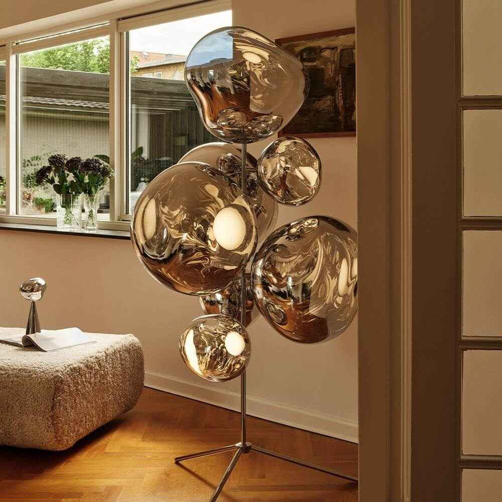 Melt Chandelier Floor Lamp | Polycarbonate, Metallic Reflective Surface