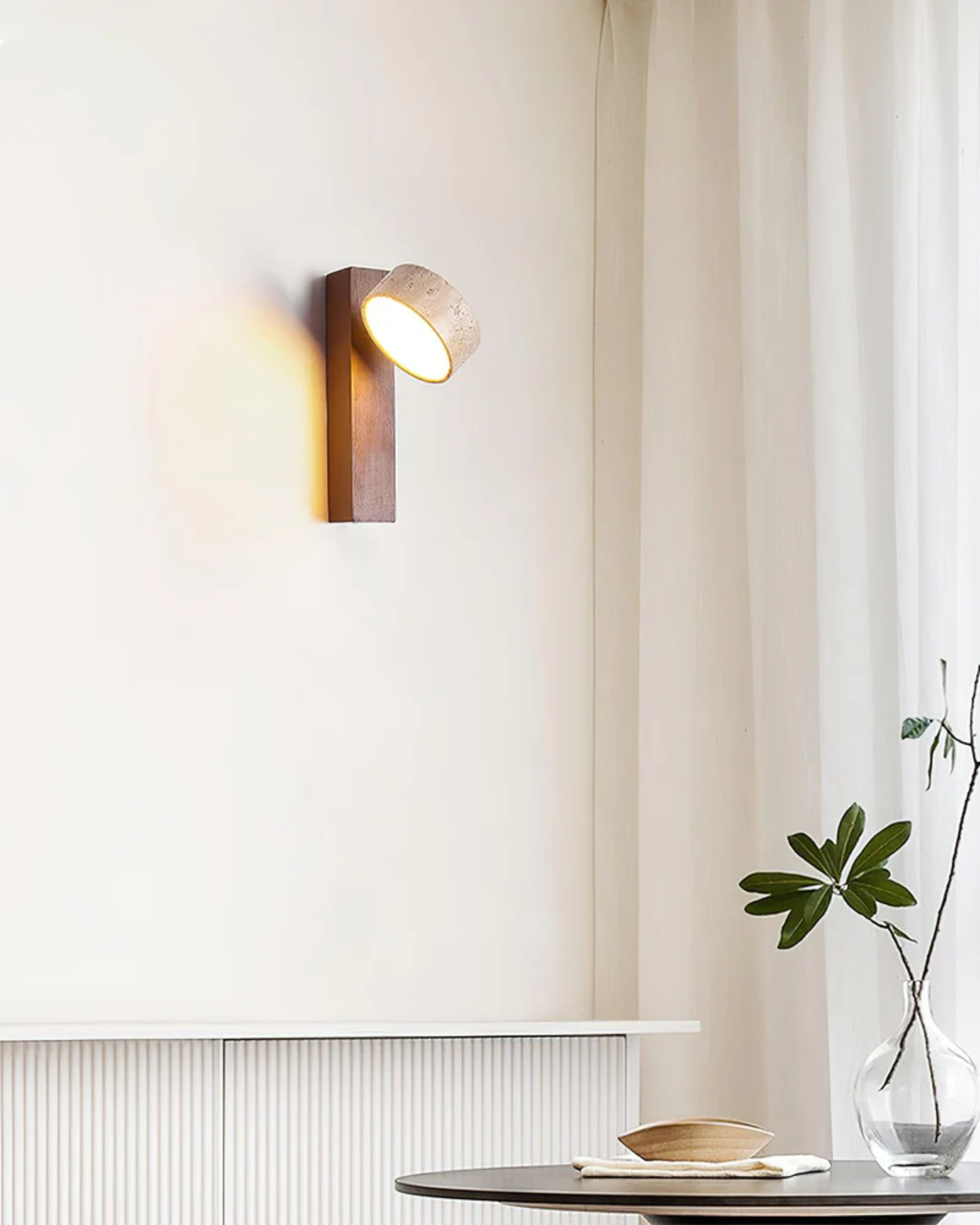 Bello Travertine Wall Sconce | Natural Stone & Walnut Wood