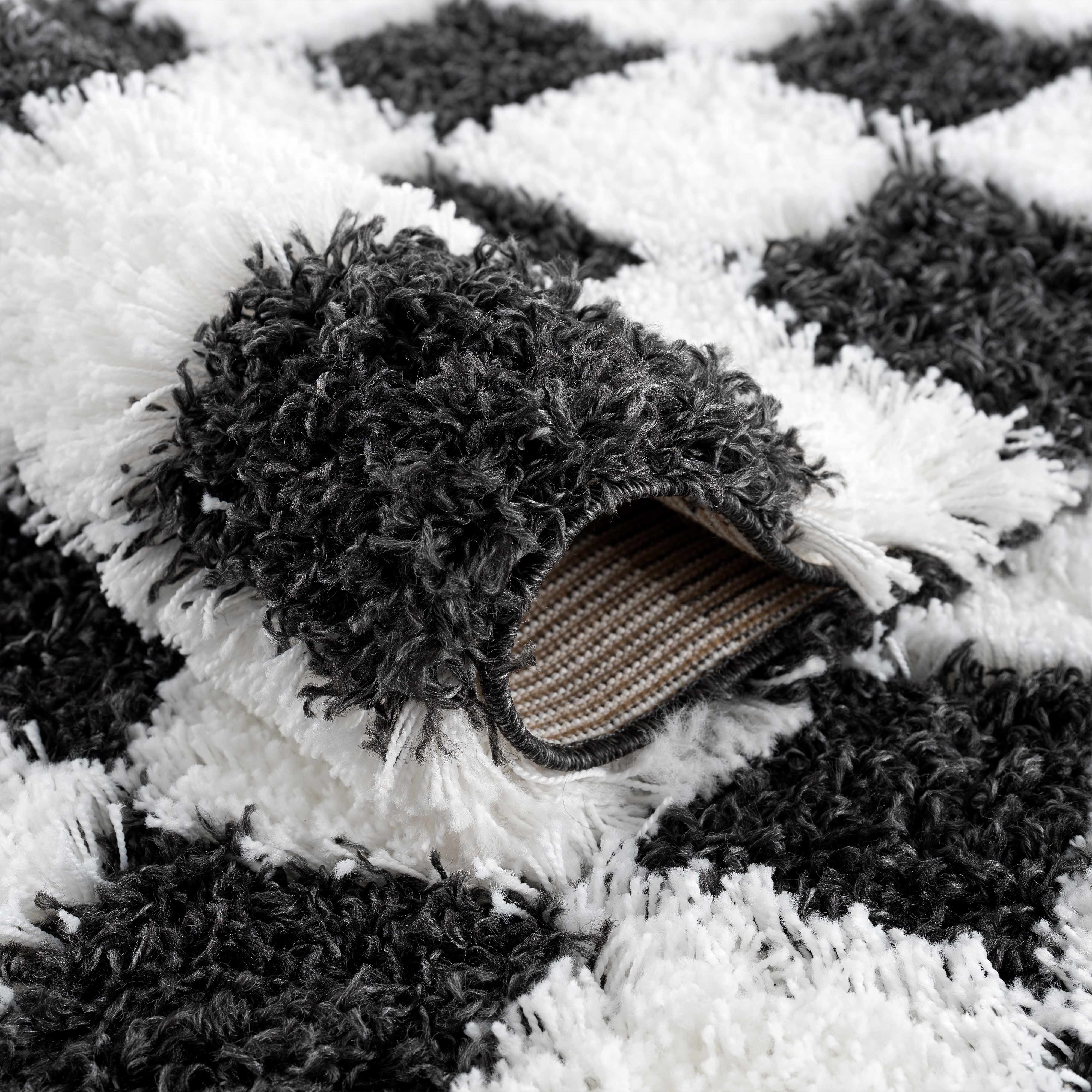 Bento Area Rug  Black & White Checkered  Plush Pile