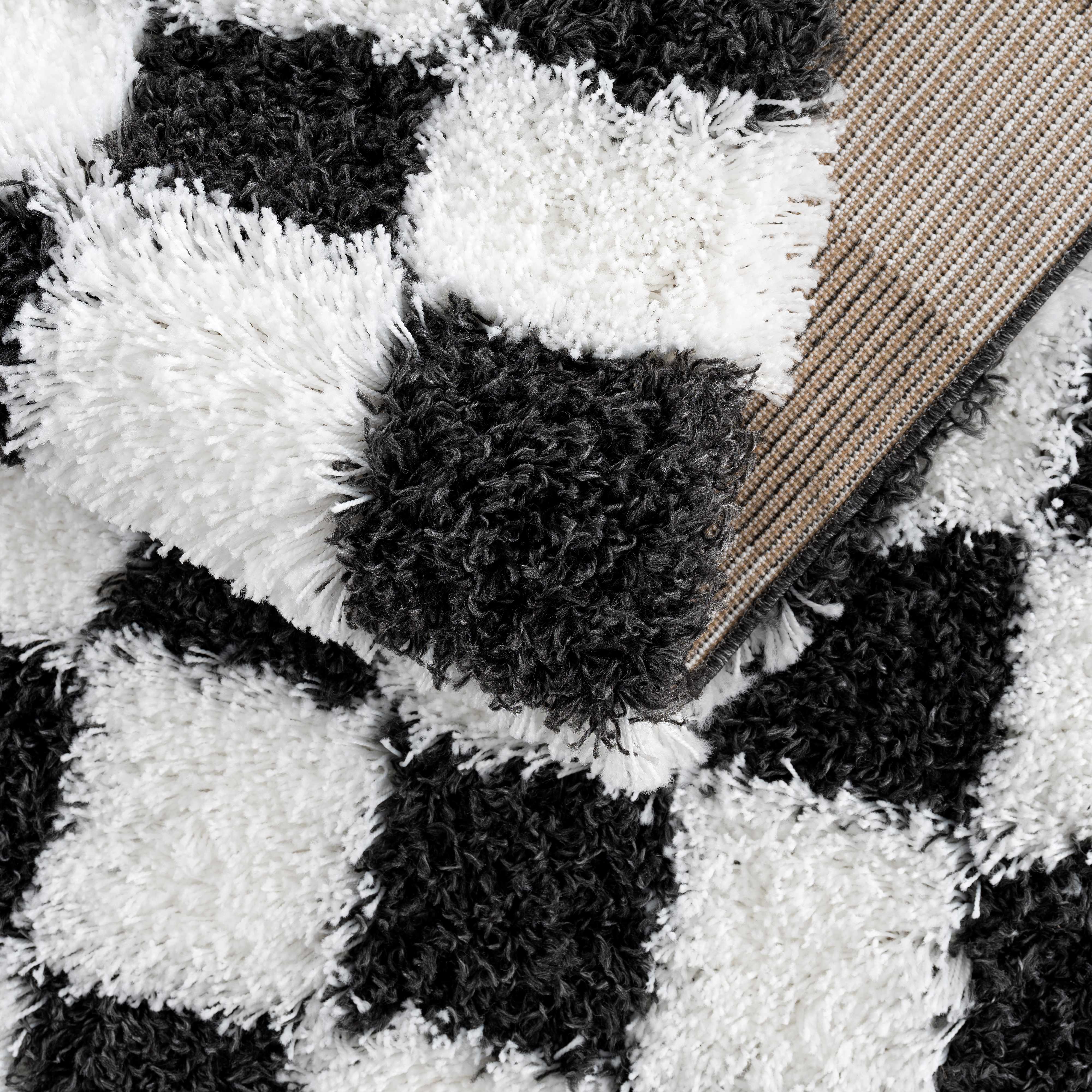 Bento Area Rug  Black & White Checkered  Plush Pile