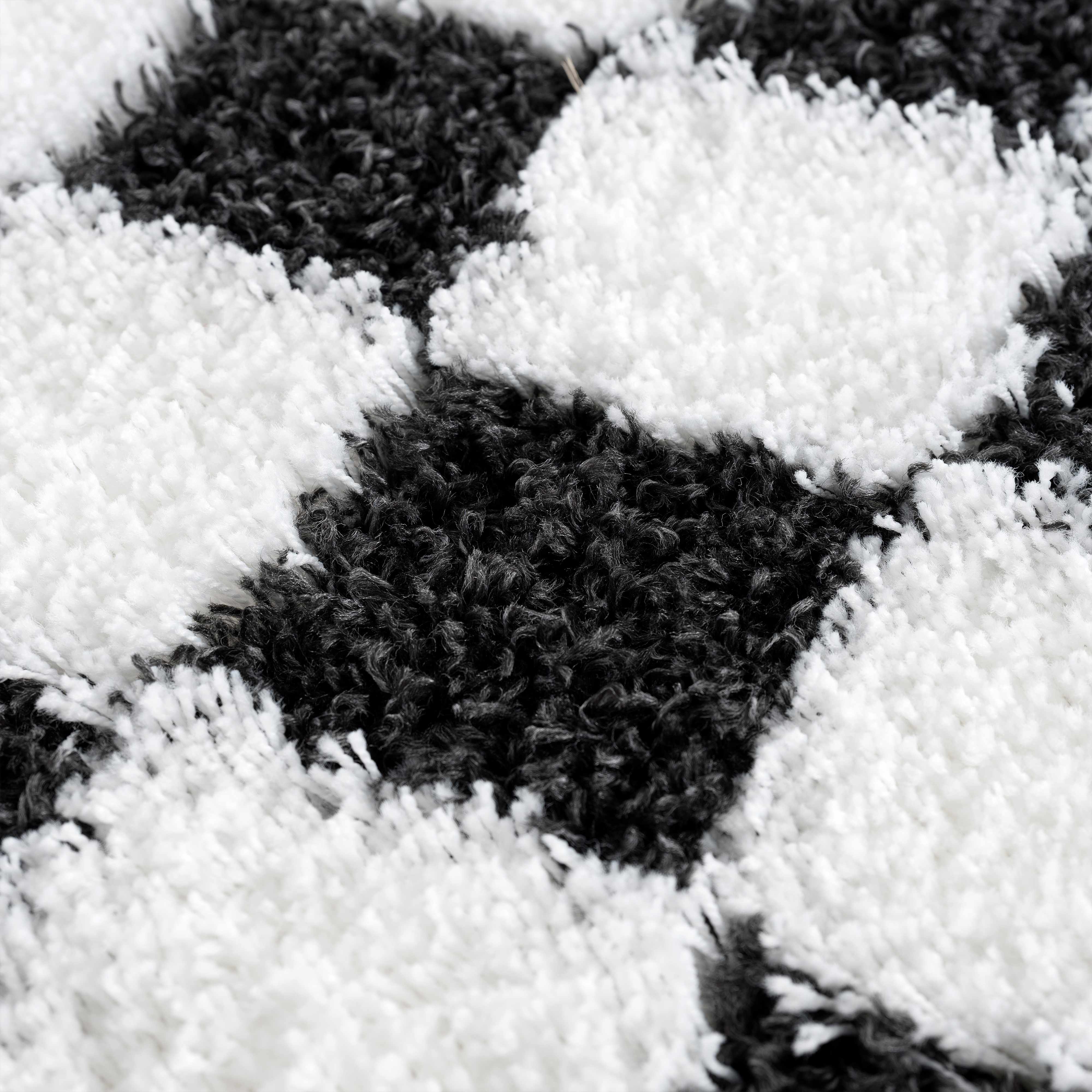 Bento Area Rug  Black & White Checkered  Plush Pile