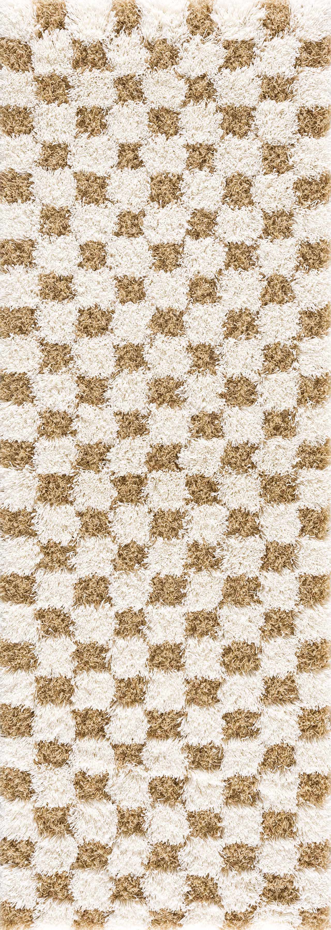 Astra Area Rug  Mustard Checkered, Plush Pile, Machine Woven