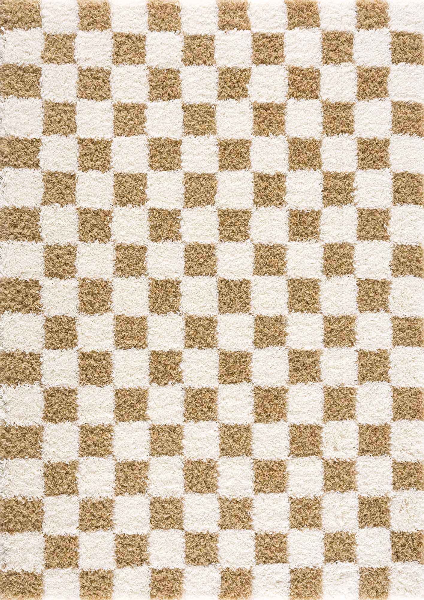 Astra Area Rug  Mustard Checkered, Plush Pile, Machine Woven