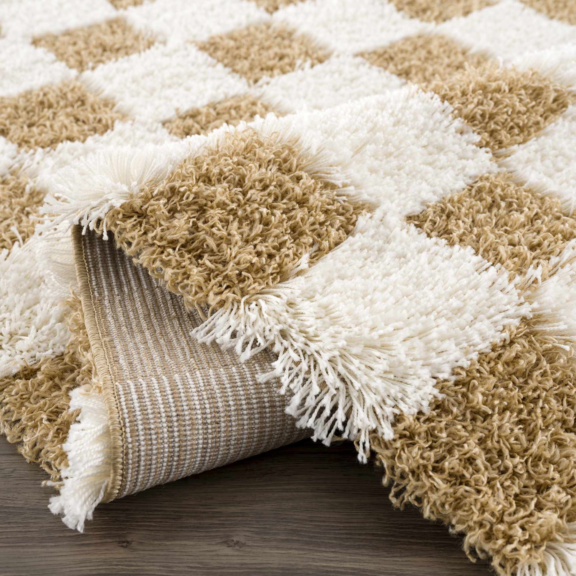 Astra Area Rug  Mustard Checkered, Plush Pile, Machine Woven