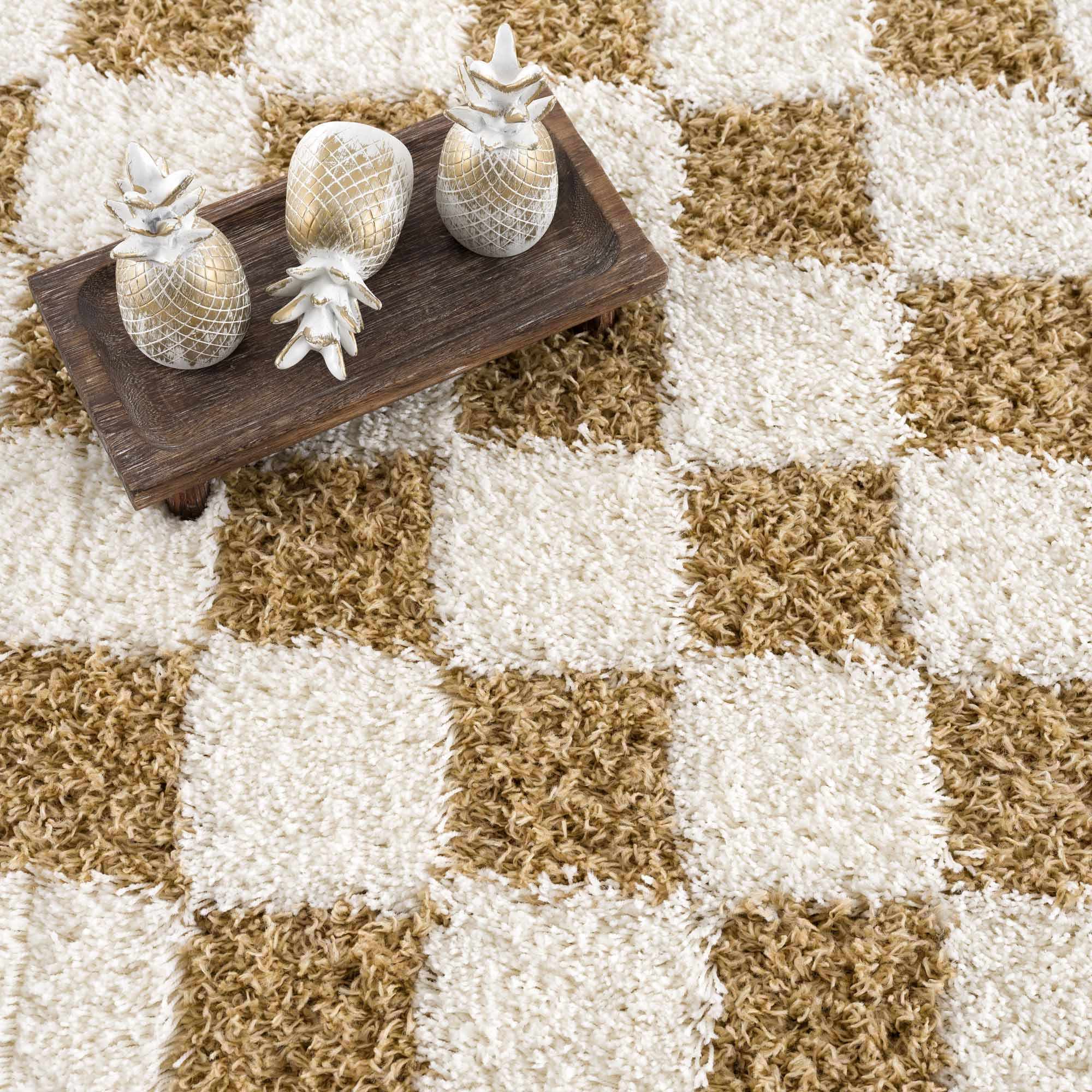 Astra Area Rug  Mustard Checkered, Plush Pile, Machine Woven