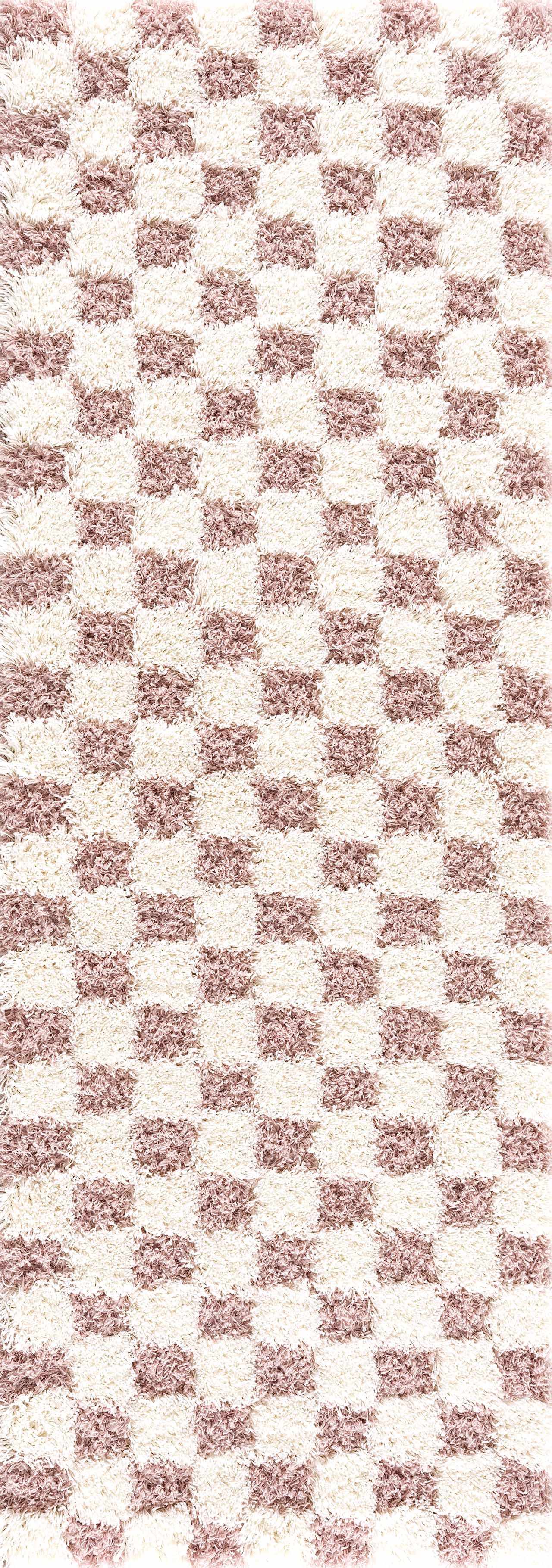 Avara Shag Rug  Plush Pile, Machine Woven, Pink Checkered