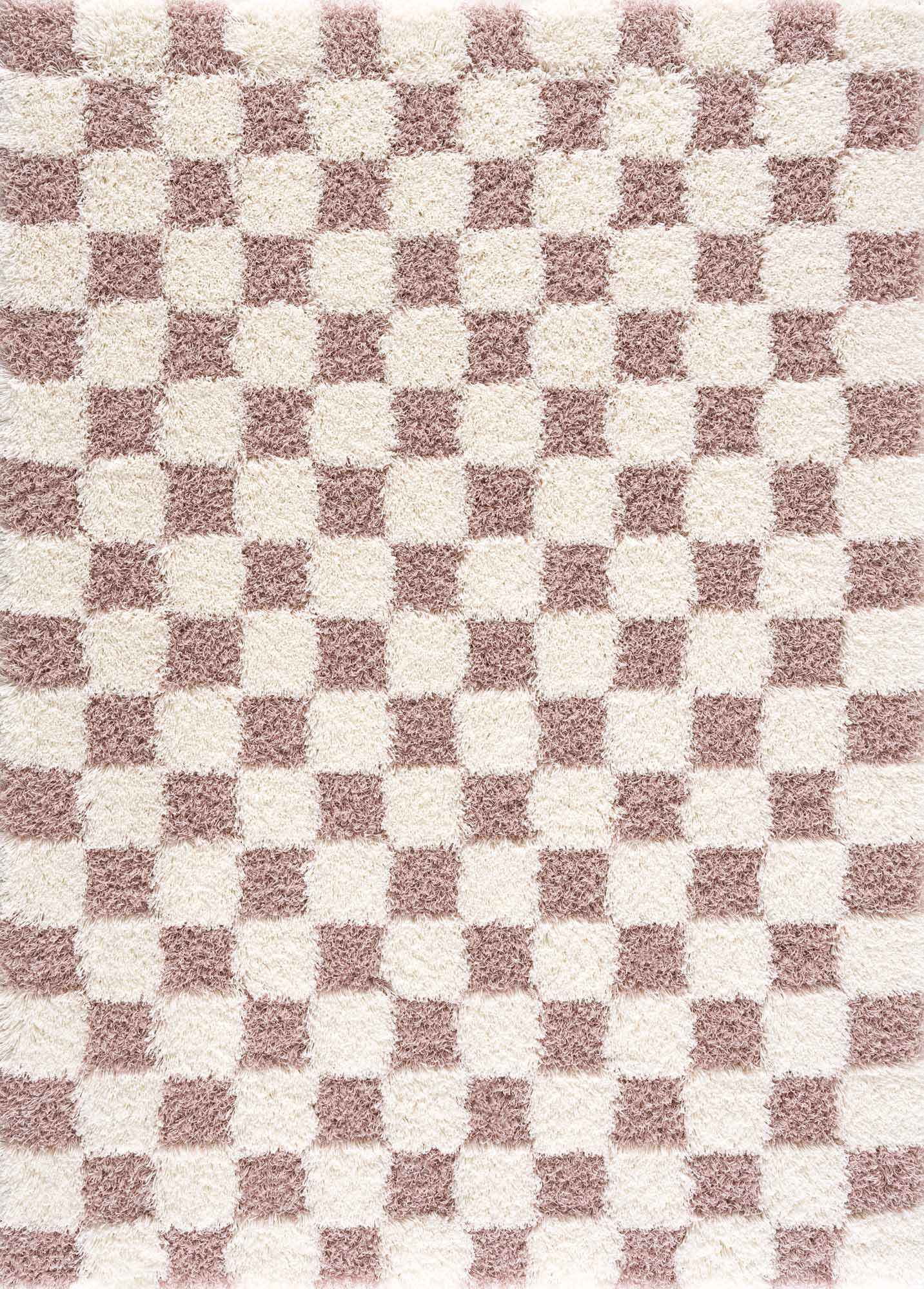 Avara Shag Rug  Plush Pile, Machine Woven, Pink Checkered