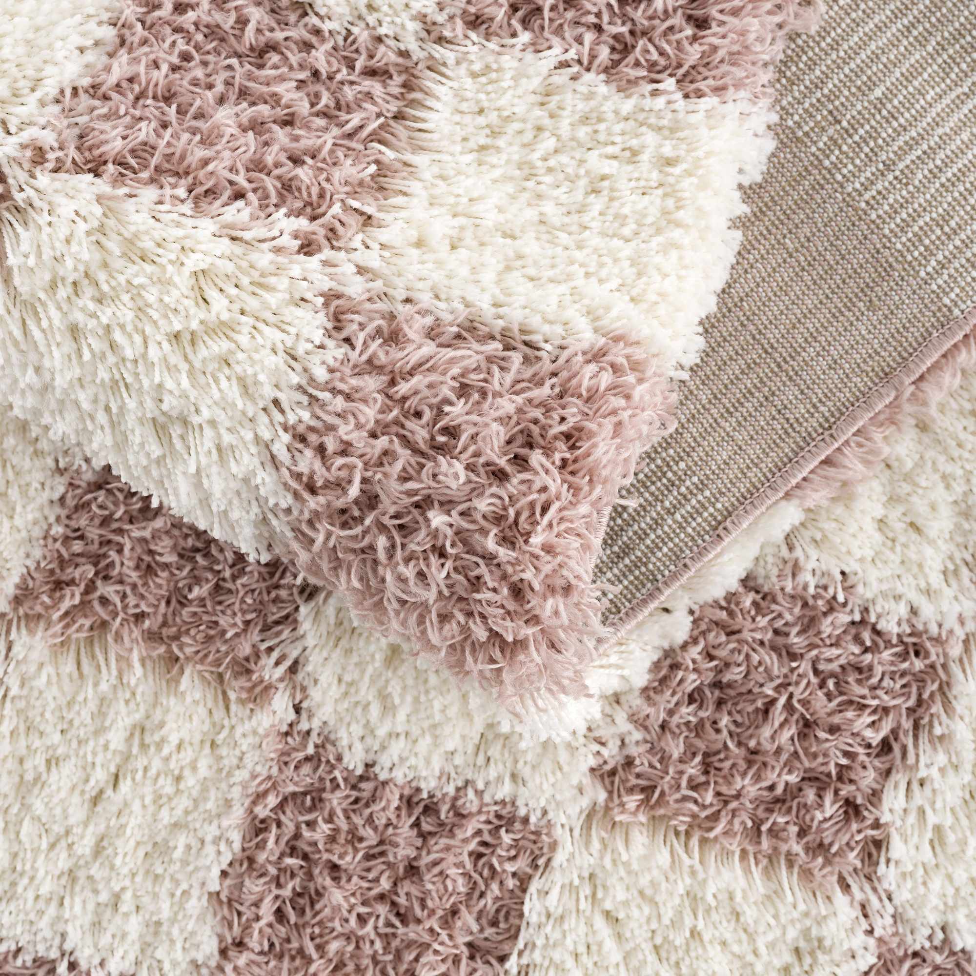Avara Shag Rug  Plush Pile, Machine Woven, Pink Checkered