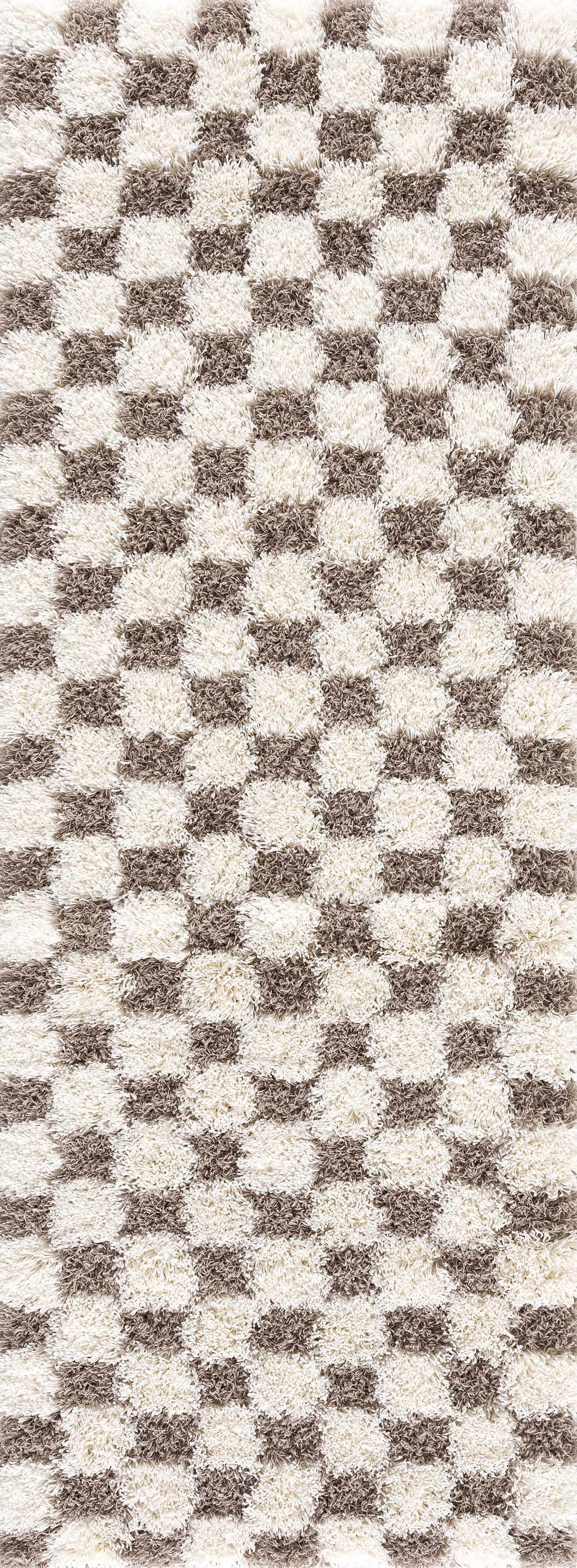 Bello Area Rug  Plush Pile, Machine Woven, Brown Checkered