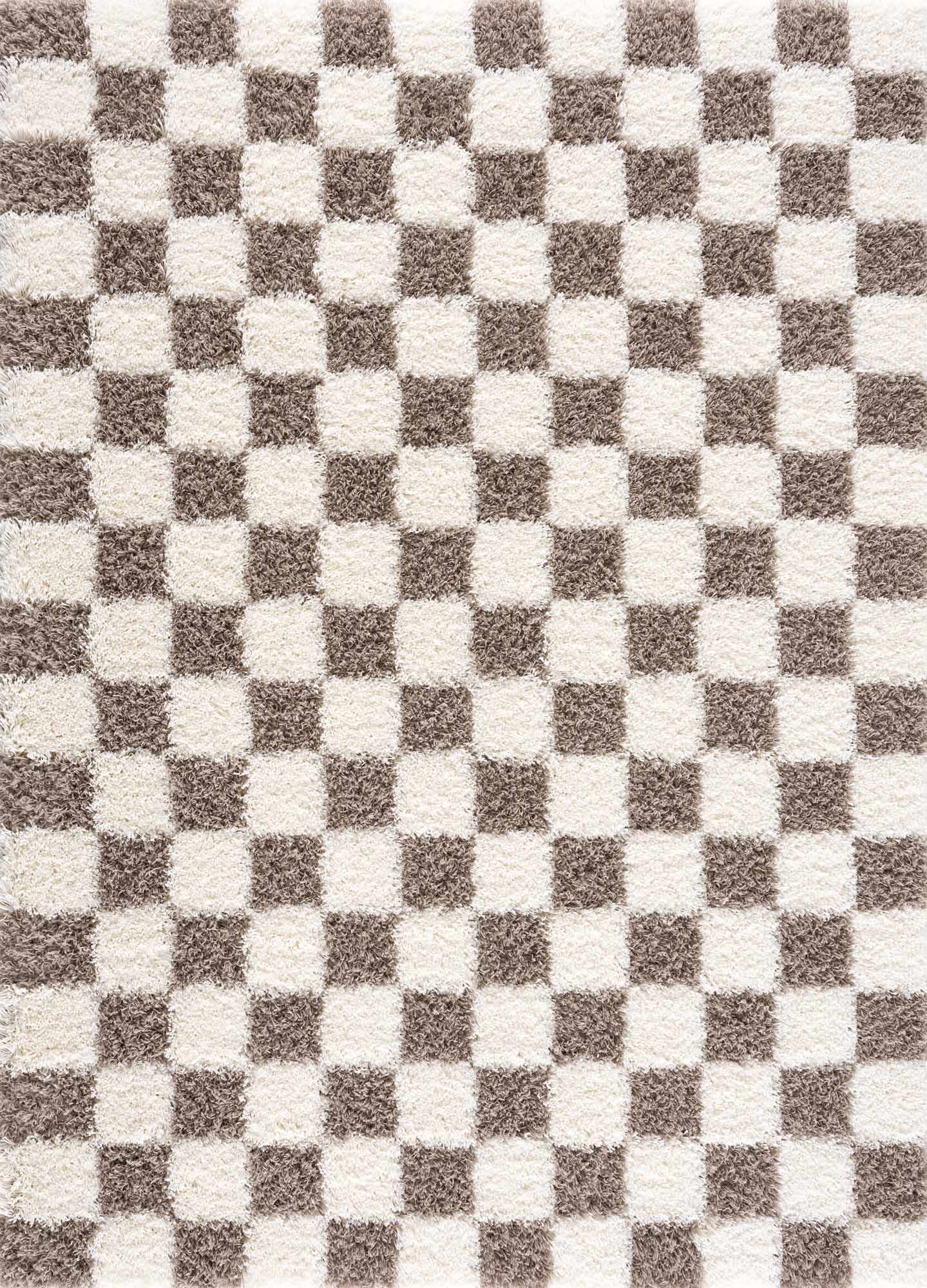 Bello Area Rug  Plush Pile, Machine Woven, Brown Checkered
