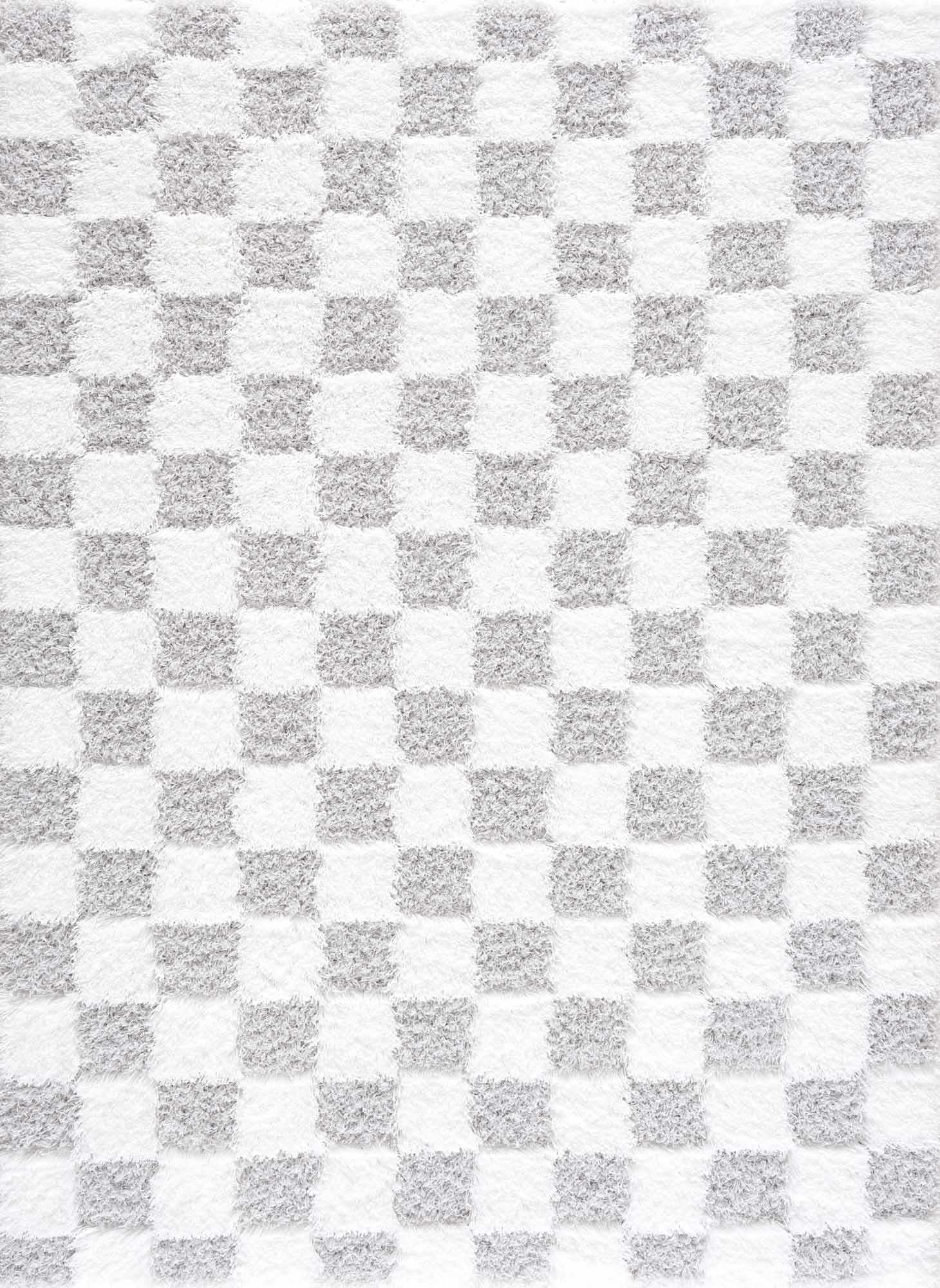 Bristol Area Rug  Gray Checkered  Plush Pile, Contemporary Style