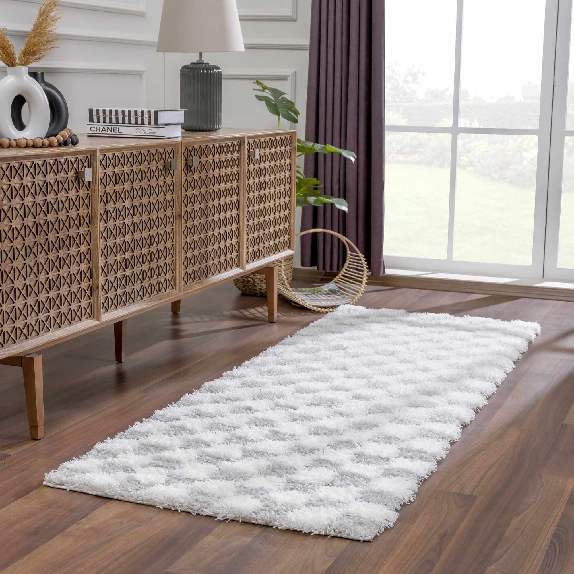 Bristol Area Rug  Gray Checkered  Plush Pile, Contemporary Style