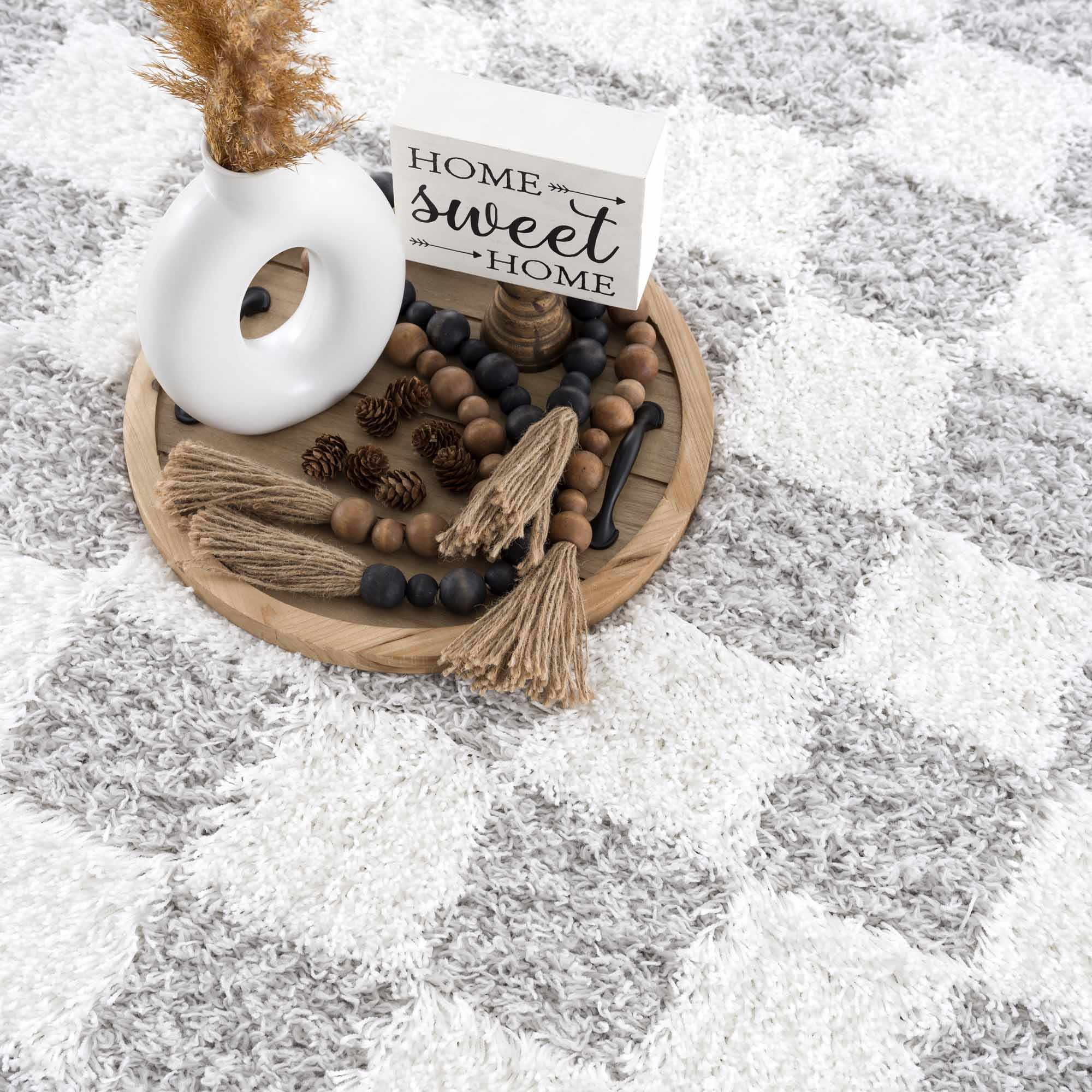 Bristol Area Rug  Gray Checkered  Plush Pile, Contemporary Style