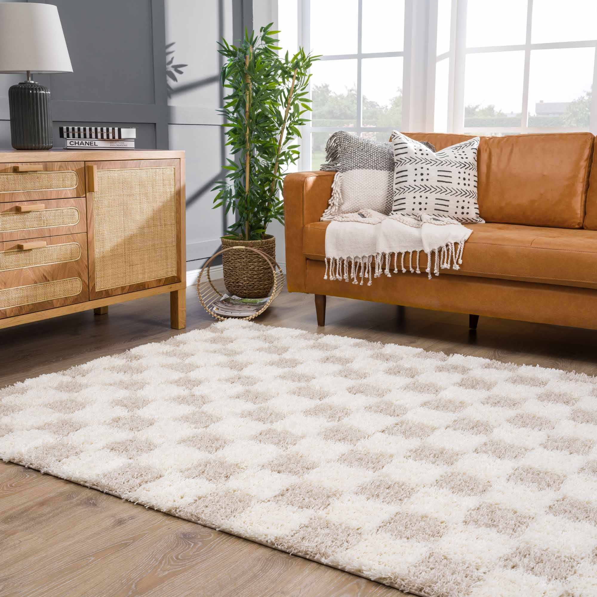 Atira Checkered Area Rug  Plush Polypropylene, Contemporary Design