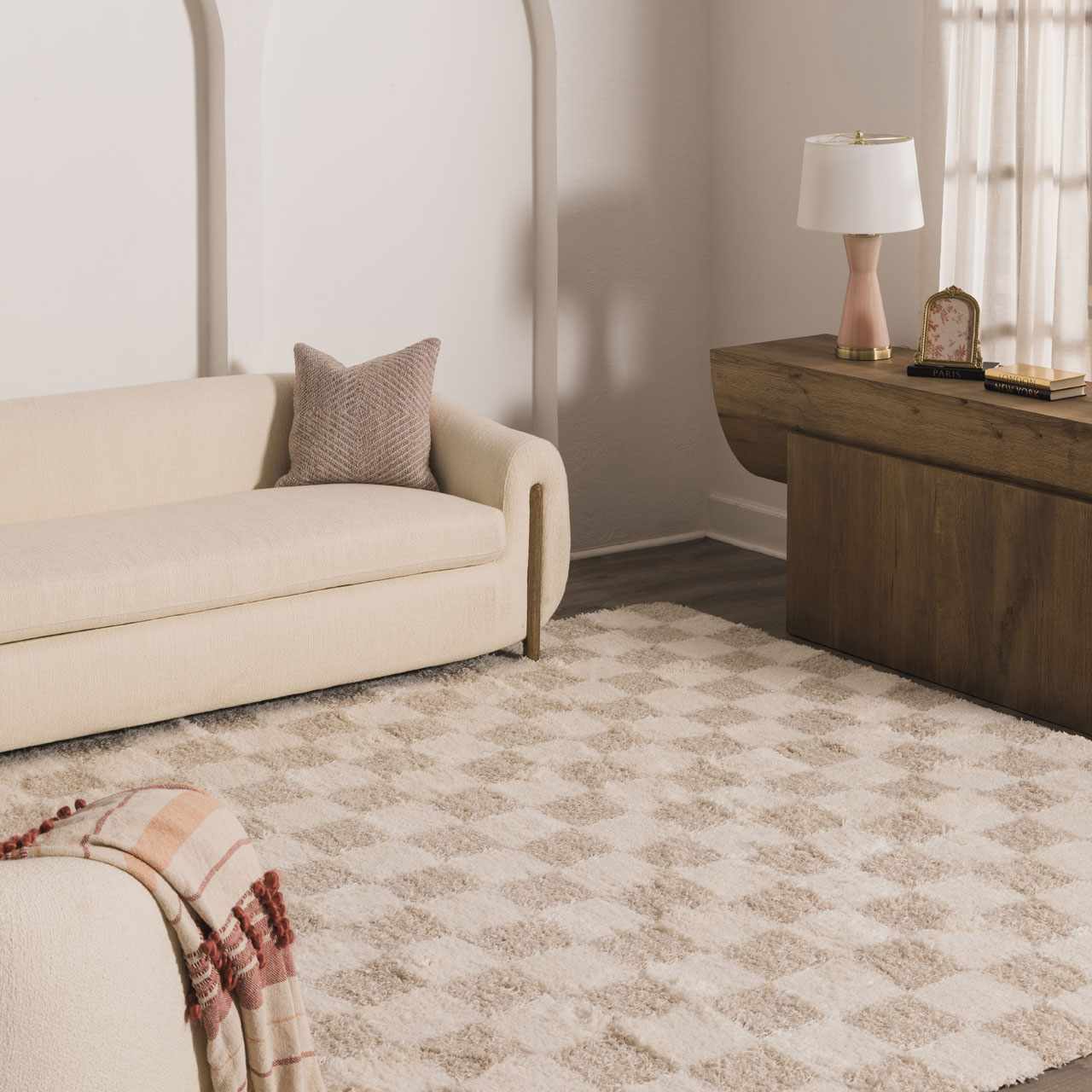 Atira Checkered Area Rug  Plush Polypropylene, Contemporary Design