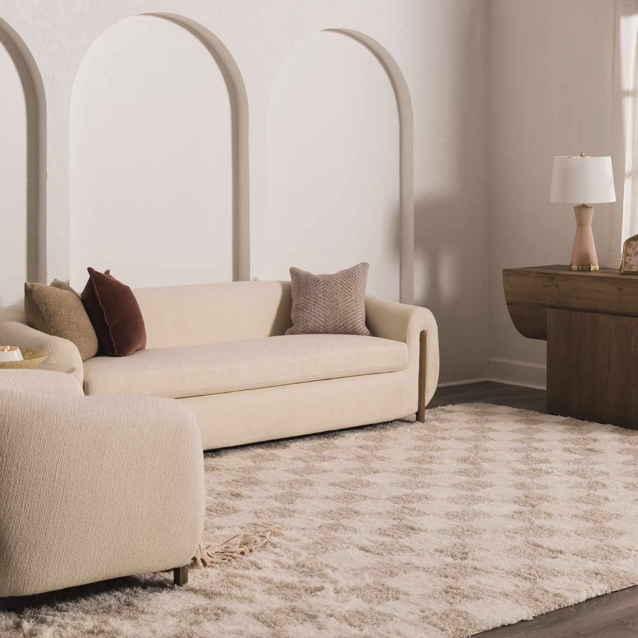 Atira Checkered Area Rug  Plush Polypropylene, Contemporary Design