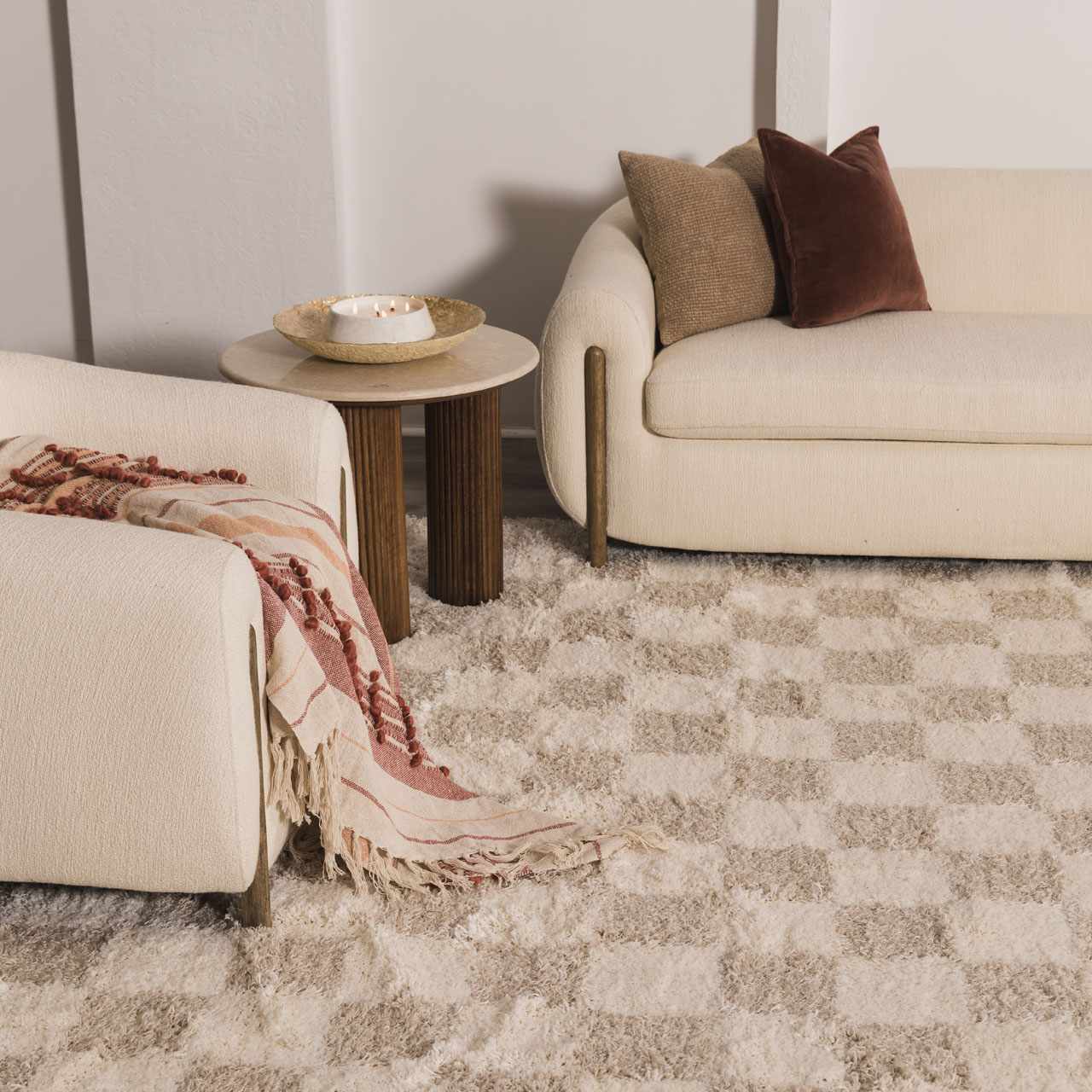 Atira Checkered Area Rug  Plush Polypropylene, Contemporary Design