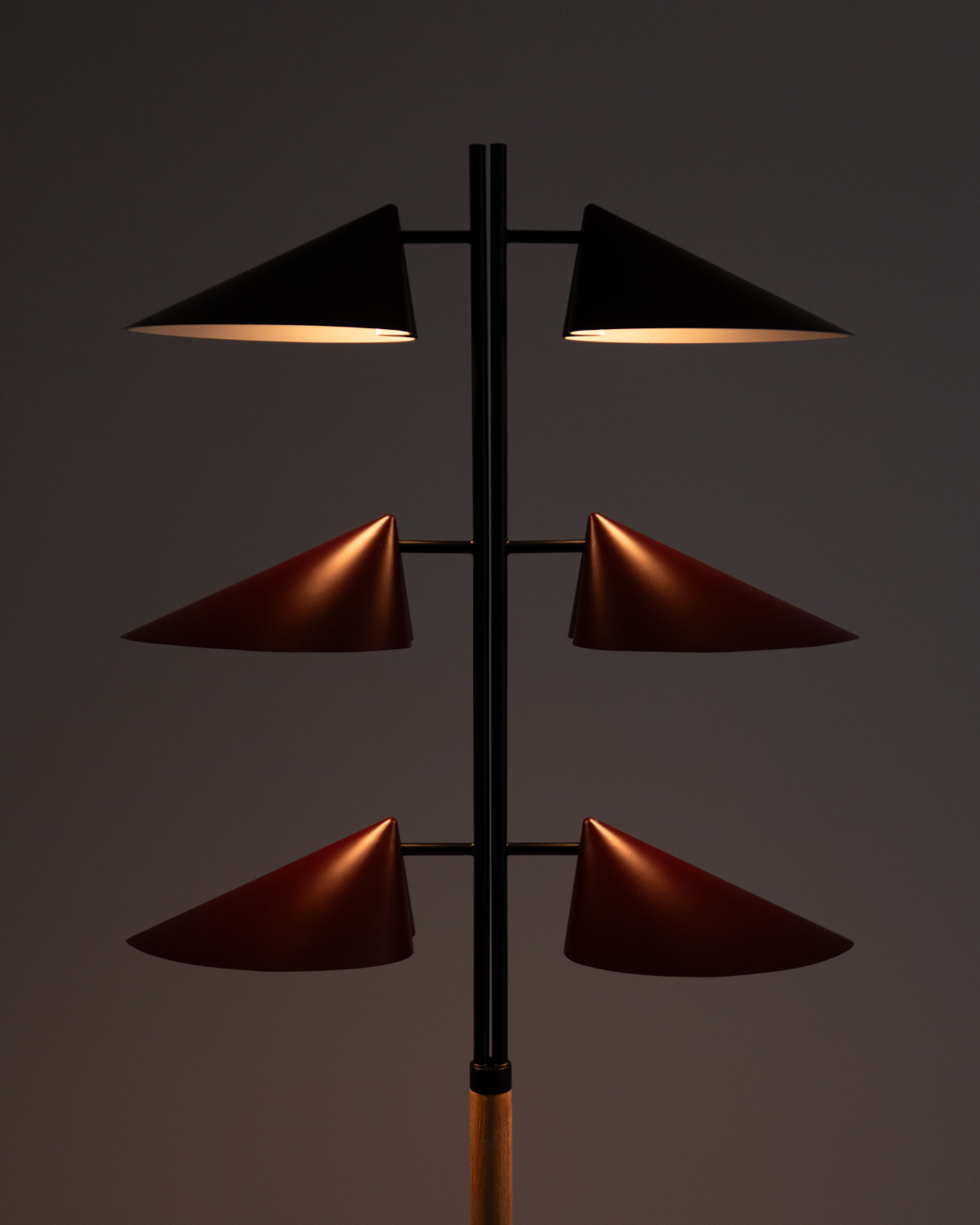 Ivo Vintage Floor Lamp | Burgundy Shades, Maple Wood Stem