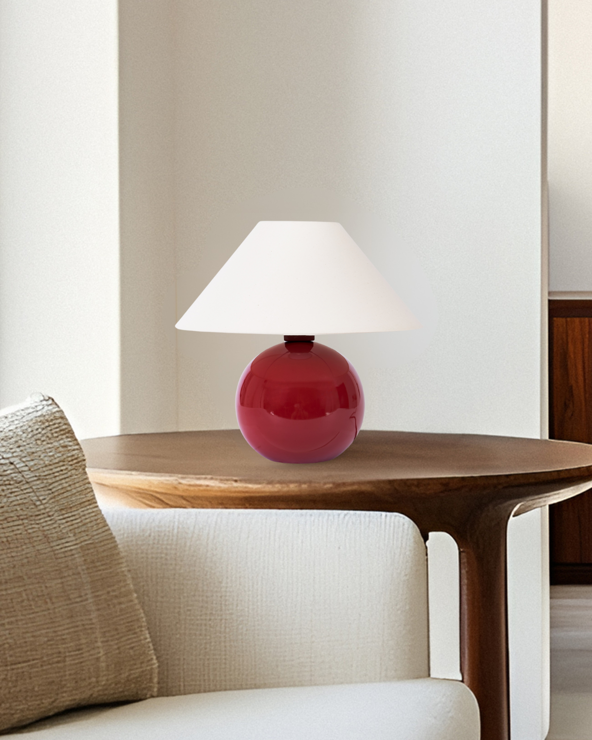 Fiora Table Lamp | Glossy Ceramic Base, Cotton Shade