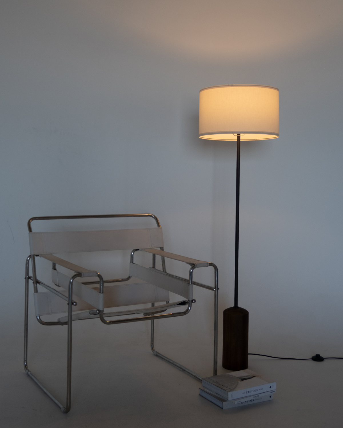Oren Floor Lamp | Walnut Base, Fabric Drum Shade