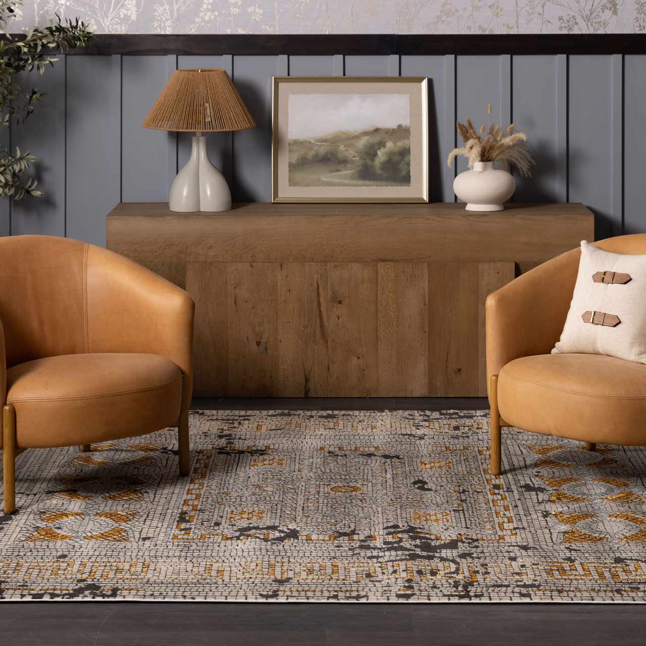 Mosaic Mustard Area Rug  Bohemian Machine Woven  Medium Pile